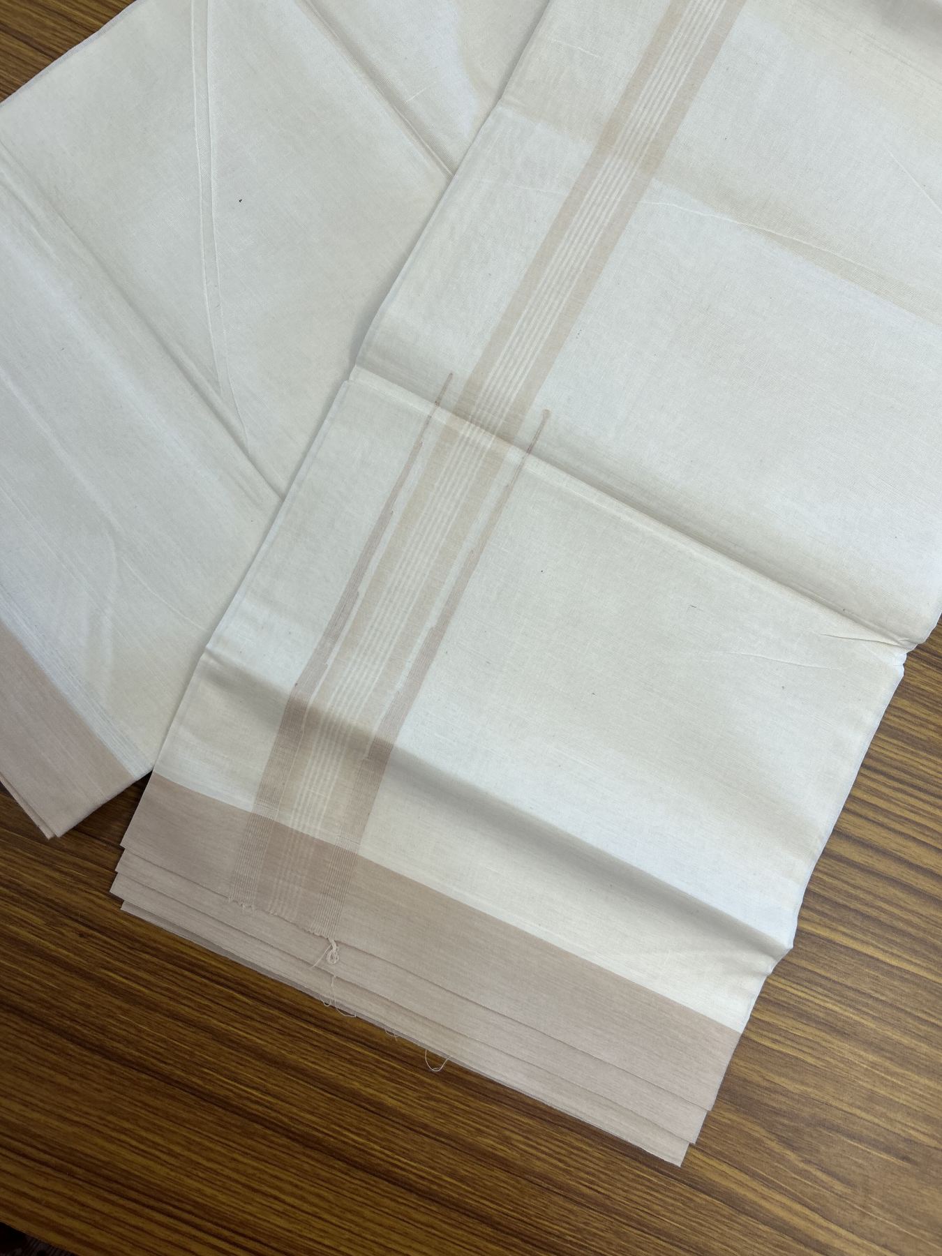 20% Discount ! KaithariKada Balaramapuram 100% Cotton Double Off White - (Unbleached) - Mundu / Dhoti- 100x80 - 1.75 inch Puliyilakkara Cream shaded striped chutty Kara - 4 mtr (8.5 Muzham) - 31 KK5340 VIN