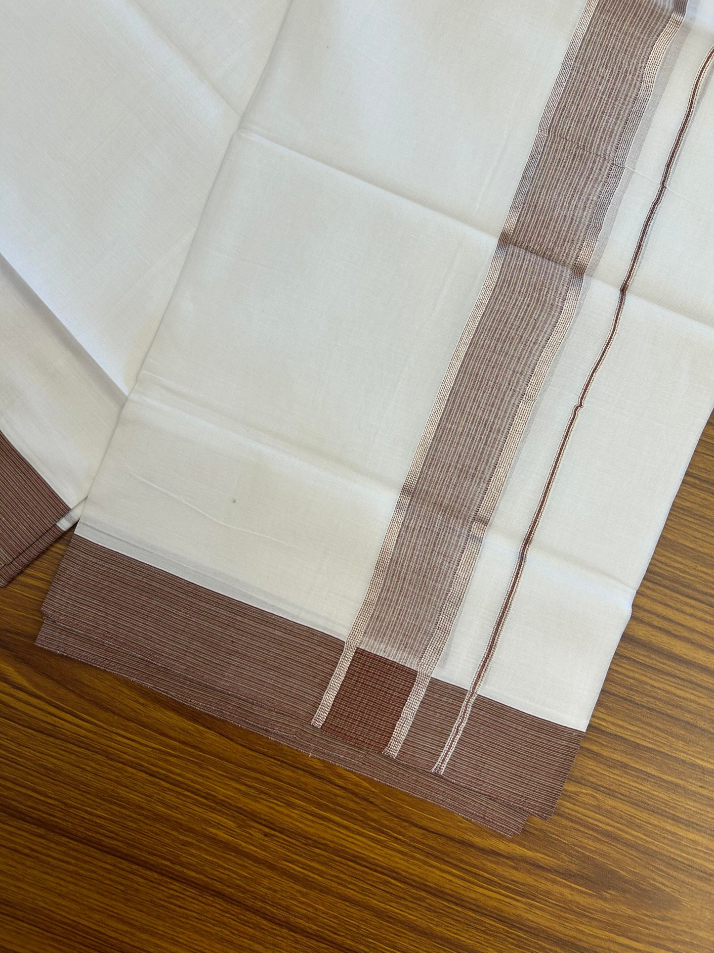 20% Discount!! Kaitharikada Balaramapuram 100% Pure Cotton Pure White Double Mundu/Dothi - 100x100 - 1.5 inch Silver Wine Purple & Pista Green Striped Shaded Kara 4.00 m (8.5 muzham) - 91 KK5362 GAN