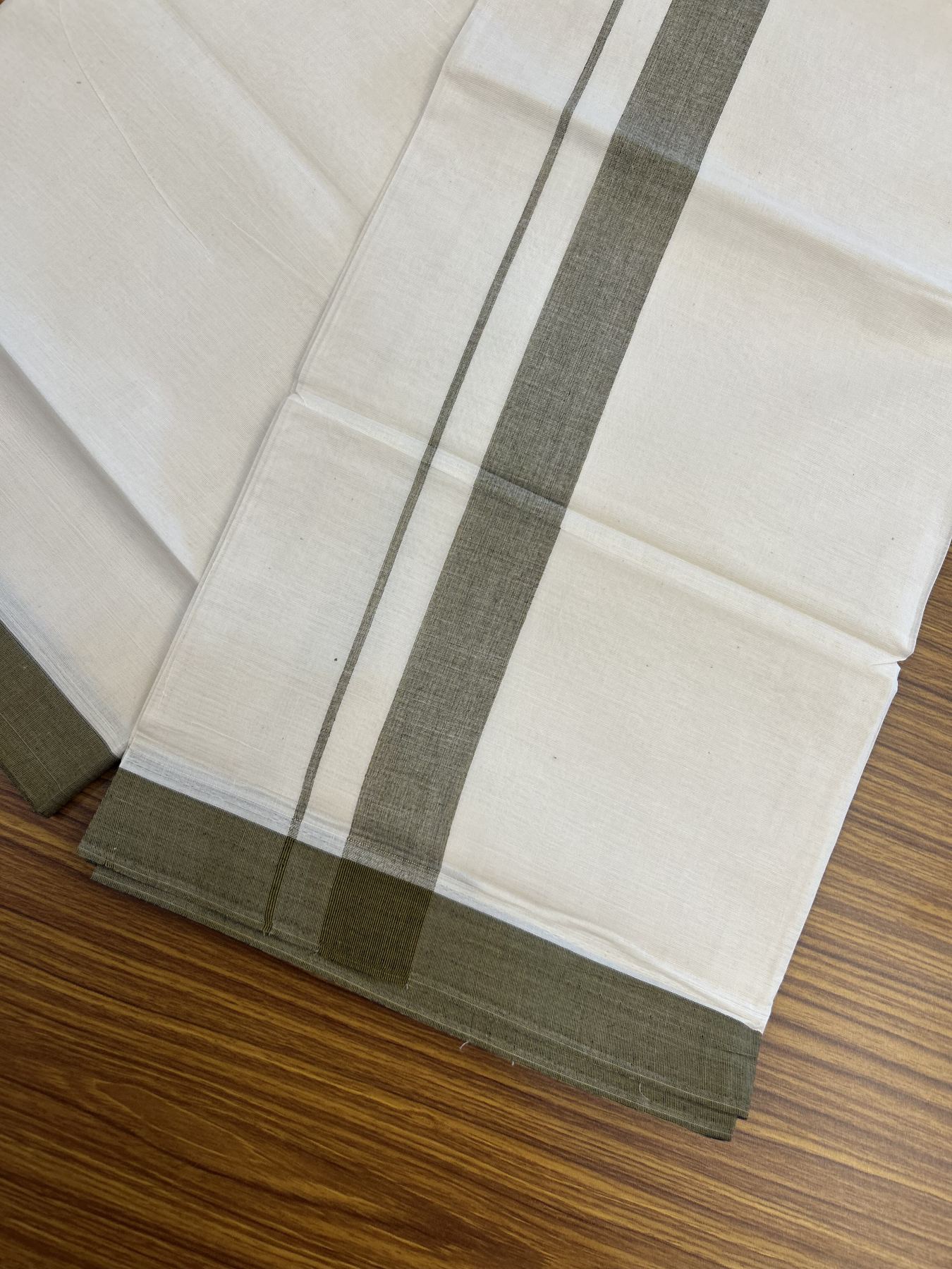 20% Discount ! KaithariKada Balaramapuram 100% Cotton Double Off White (Unbleached) - Mundu / Dhoti- 100x80 - 1.5 inch Black & Golden Brown Stripes Kara 4 mtr (8.5 Muzham) - 56 KK5340 VIN