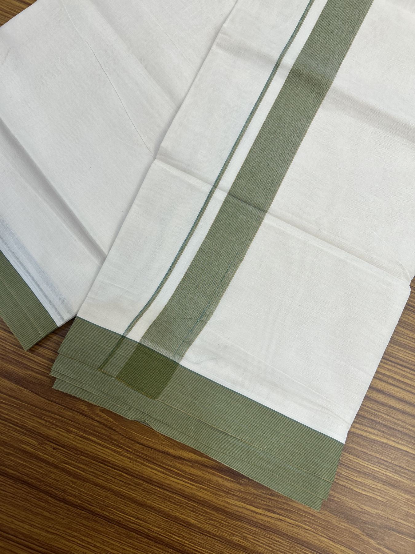 20% Discount ! KaithariKada Balaramapuram 100% Cotton Double Off White (Unbleached) - Mundu / Dhoti- 100x80 - 1.5 inch Green & Mustard yellow Stripes Kara 4 mtr (8.5 Muzham) - 54 KK5340 VIN
