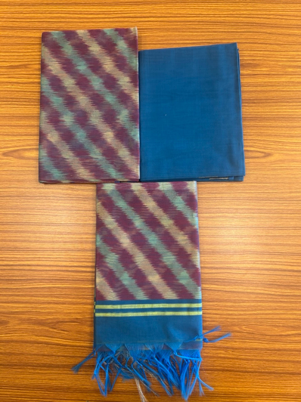 10% Discount!! Kaitharikada Traditional Kerala Style - Cotton Silk Churidar Suit Material - Multi colour Pochampally design - 4KK4002KHA
