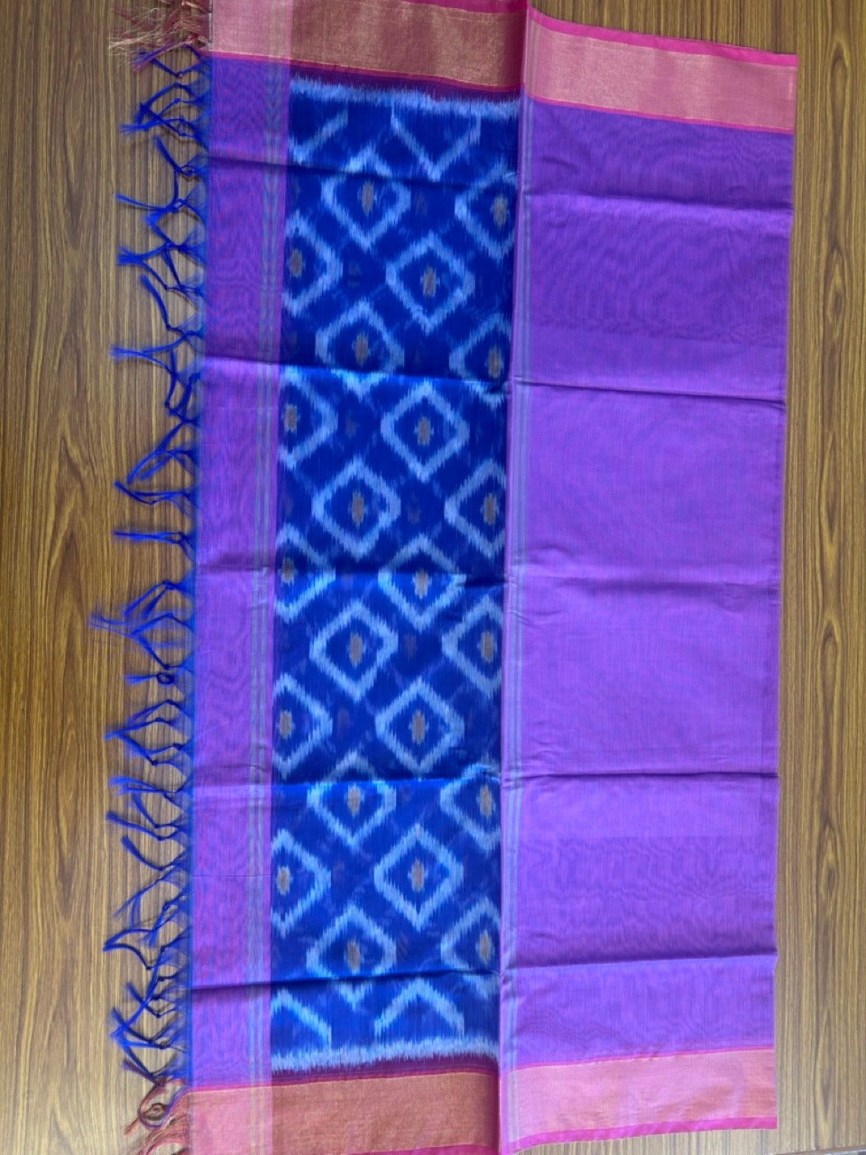 10% Discount!! Kaitharikada Traditional Kerala Style - COTTON SILK Churidar Suit Material - Royal Blue ,Purple & Pink kasav Design - 6KK4003KHA