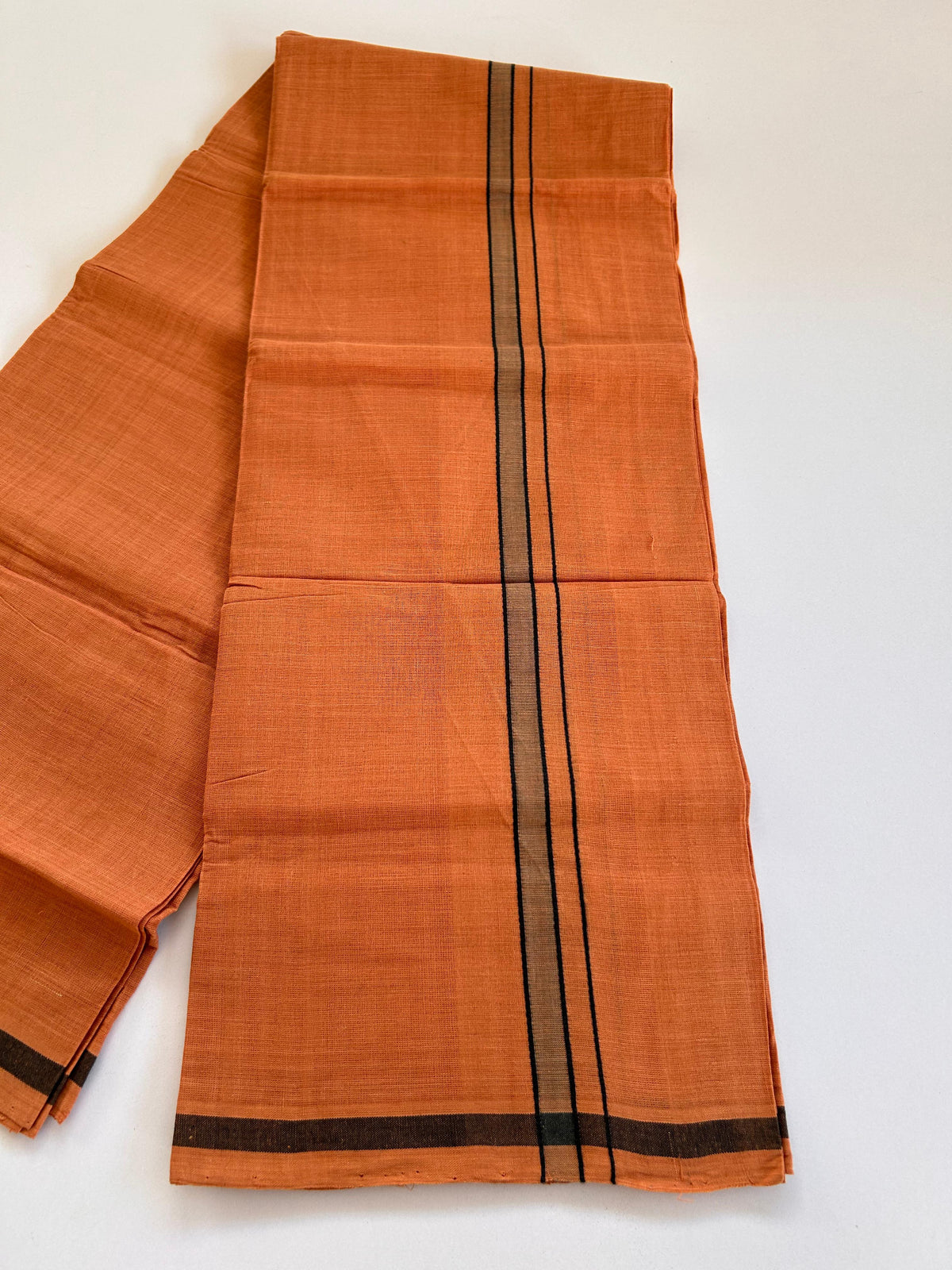 Kerala Handloom Single Kaily/Lungi - KaithariKada 100% Pure Cotton - 40s - 1.5 cm Black & Olive Green Kara With Kavi Colour Body - (2 meter / 4 muzham) - 48 KK8081 ELA