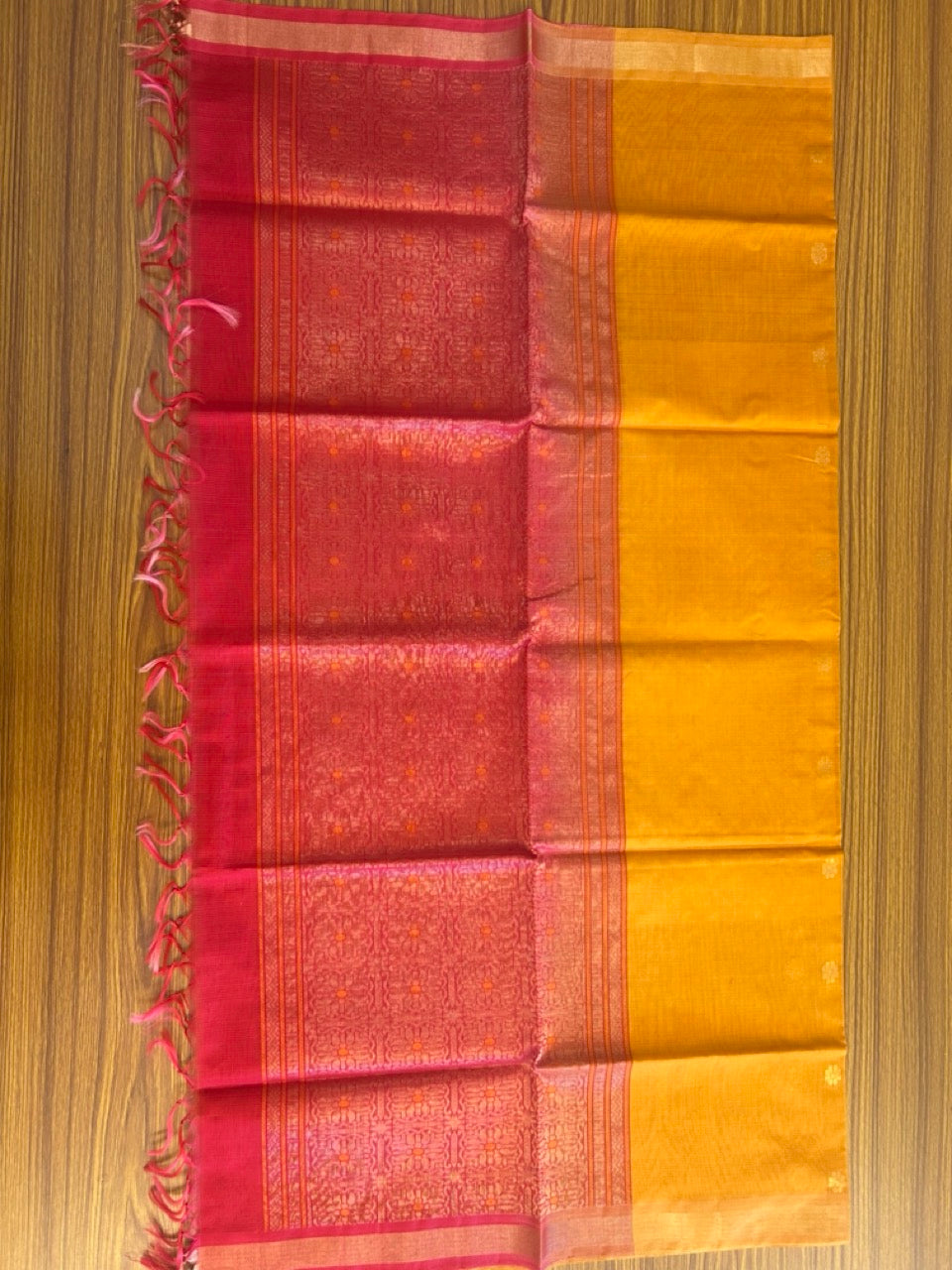 10% Discount!! Kaitharikada Traditional Kerala Style - COTTON SILK Churidar Suit Material - Dark Reddish Pink , Orange kasav Design- 8KK4003KHA