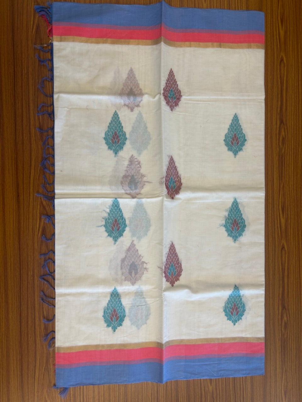 KaithariKada- HANDLOOM UNAKKUPAAV Balaramapuram Saree - 100% PURE Cotton - Dark Peach & Blue Design - 3KK1006KK
