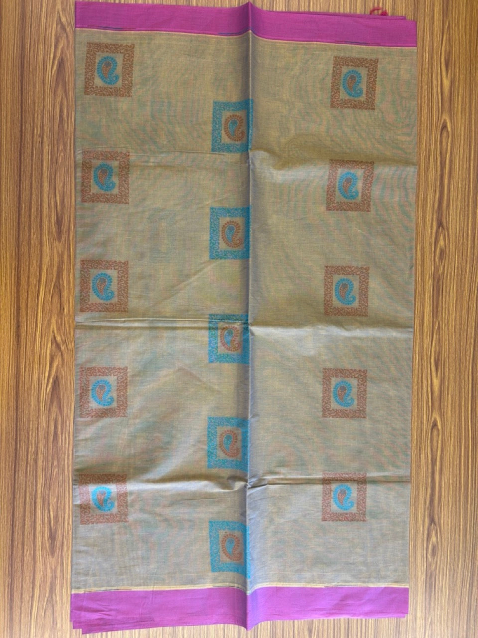 KaithariKada - Balaramapuram Cotton Saree - Dark Yellow with Brown & Peacock Green Mango Design - 7KK1006KK