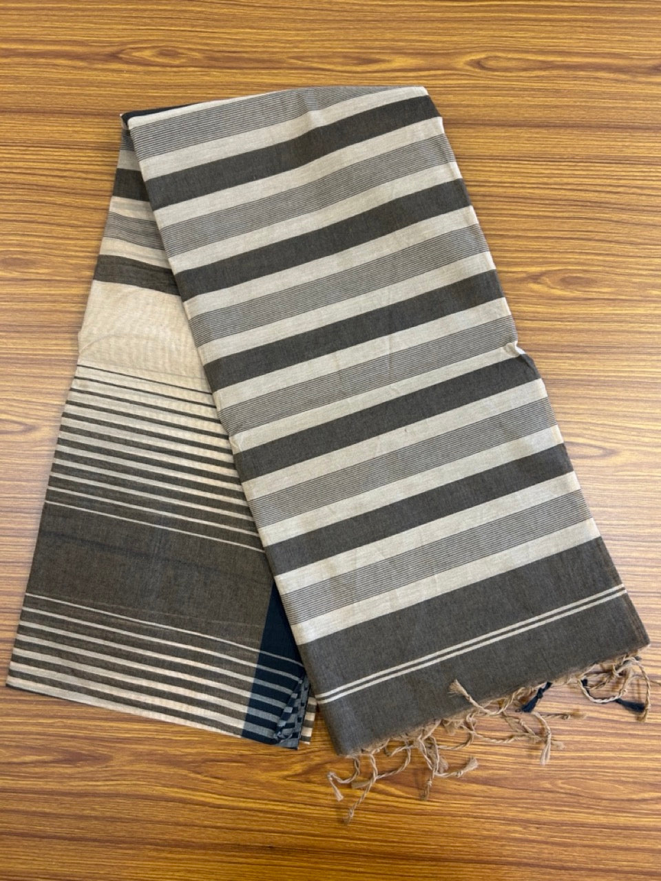 KaithariKada- Balaramapuram Saree - 100% PURE Cotton -Brown & Sand Brown Striped Design - 3KK1008RJT