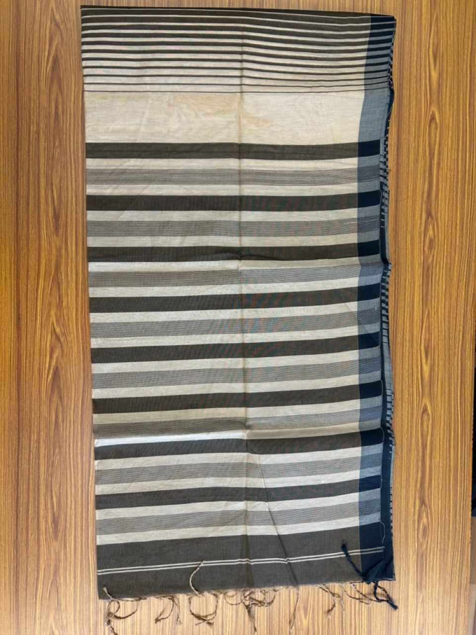 KaithariKada- Balaramapuram Saree - 100% PURE Cotton -Brown & Sand Brown Striped Design - 3KK1008RJT
