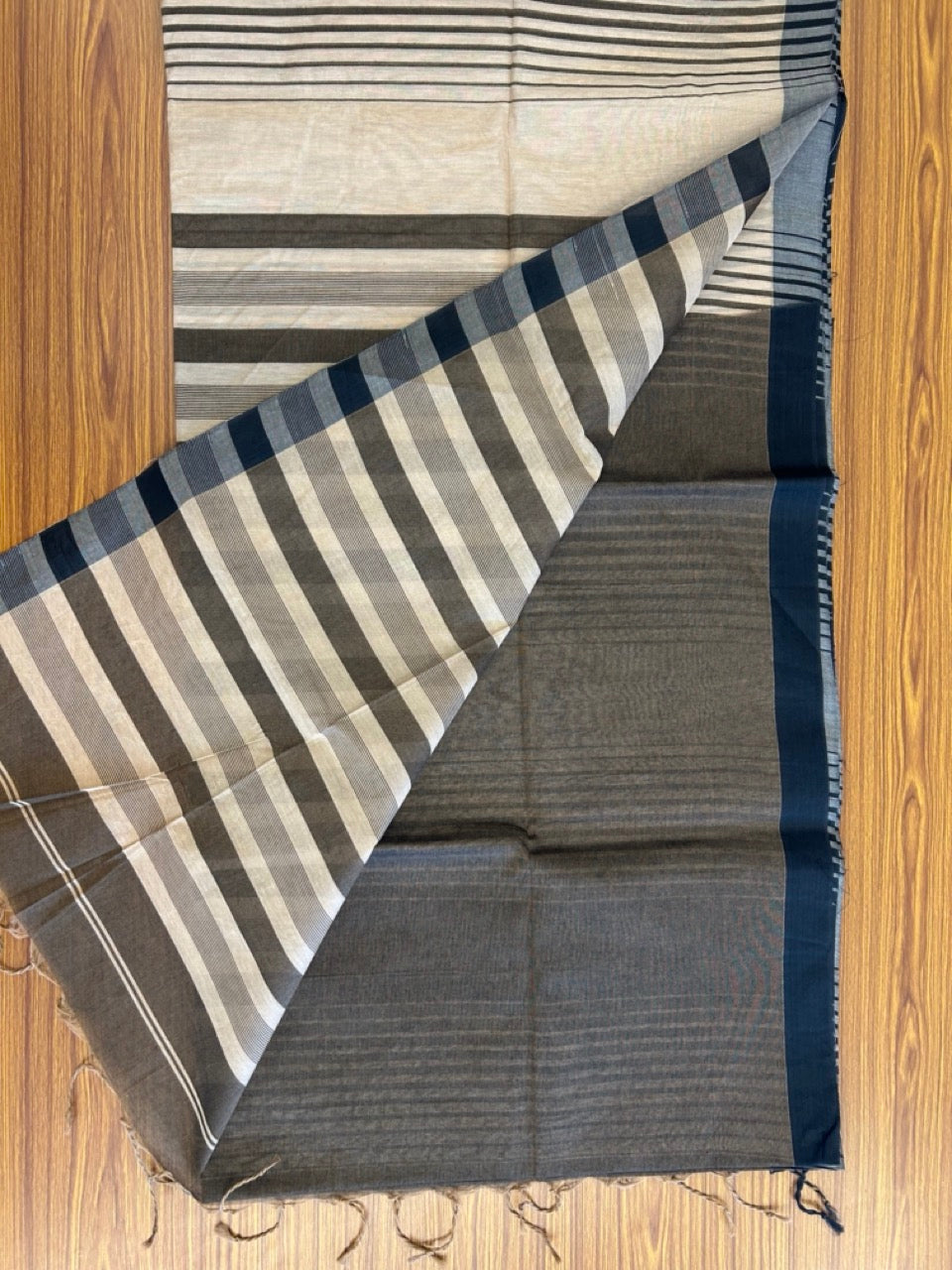 KaithariKada- Balaramapuram Saree - 100% PURE Cotton -Brown & Sand Brown Striped Design - 3KK1008RJT