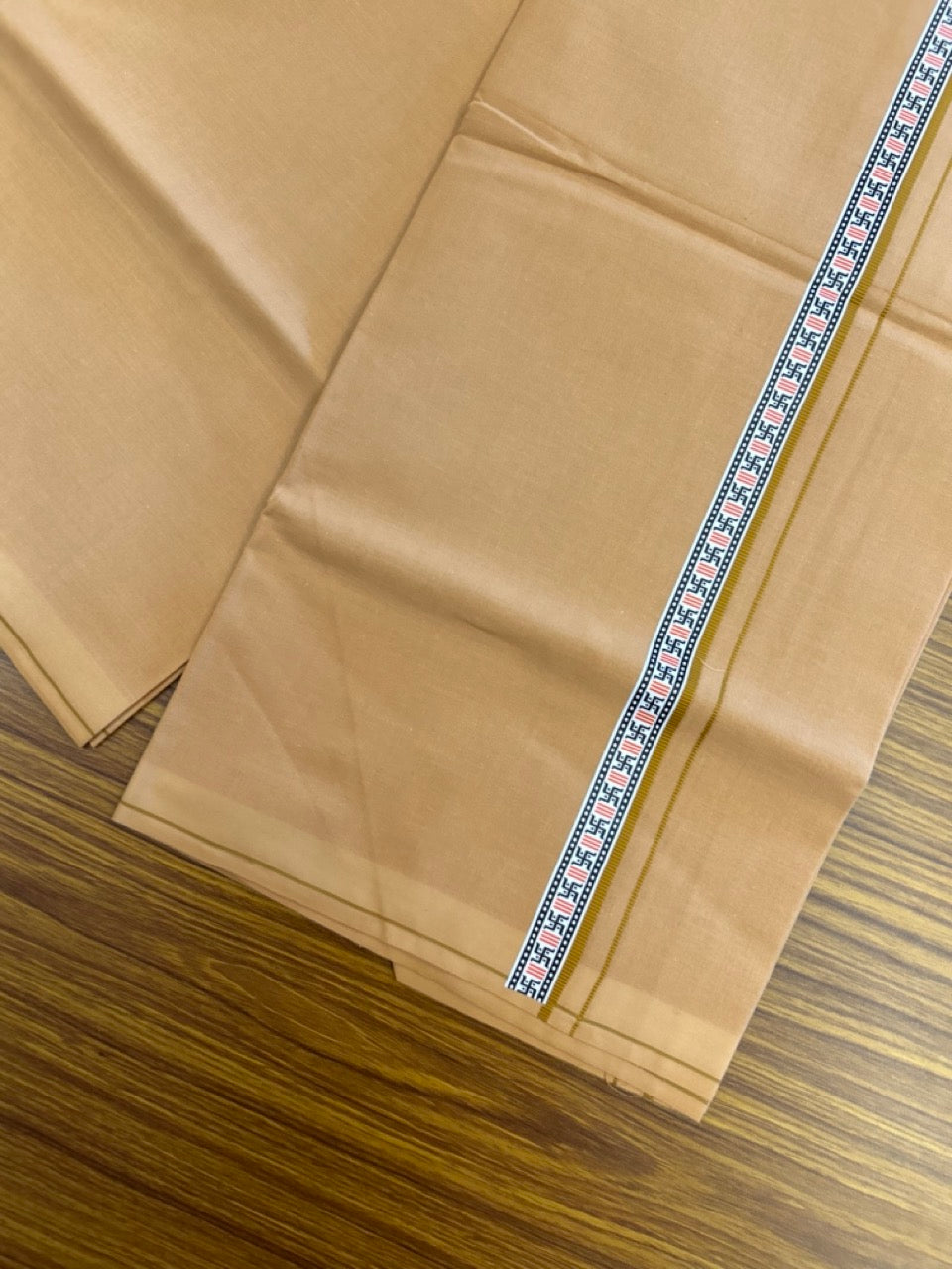 39% Discount! Kaitharikada - Pure Cotton - Single Kaily / Lungi - 0.75 inch Brown & Multi colour Pattern Printed kara with Light kavi colour body (2 meter / 4 muzham) - 14 KK5306 GAN