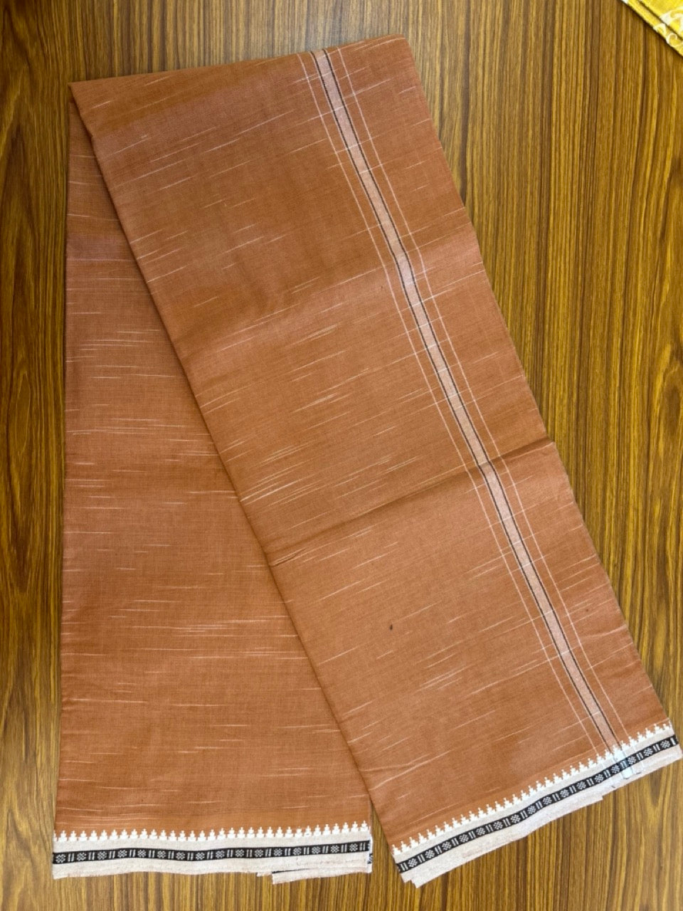 Premium Kathar Type Kavi Mund Pure cotton - Kaitharikada - Single Kaily / Lungi - 1 inch White & Black Stripes kara kuppadam Border with Kavi colour body (2 meter / 4 muzham) - 8 KK5306 MUT