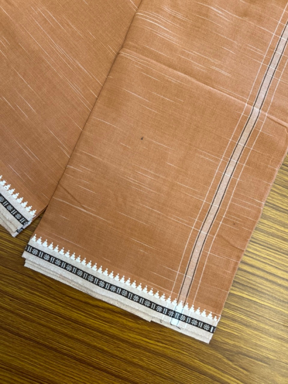 Premium Kathar Type Kavi Mund Pure cotton - Kaitharikada - Single Kaily / Lungi - 1 inch White & Black Stripes kara kuppadam Border with Kavi colour body (2 meter / 4 muzham) - 8 KK5306 MUT