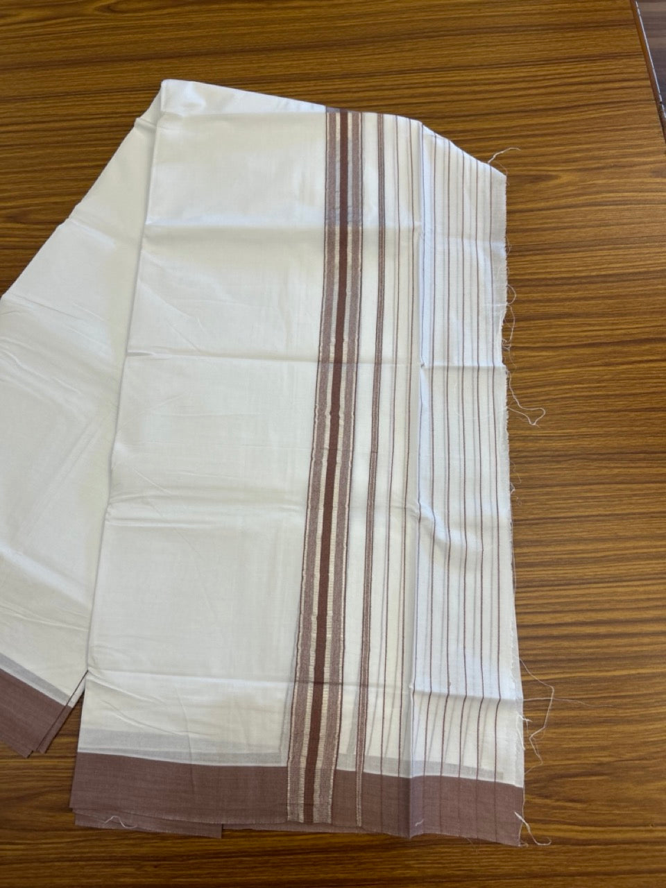 20% Discount ! KaithariKada Balaramapuram 100% Cotton Double Pure White Mundu/Dhoti - 100X80 - 6.5 inch Silver Kasav & Navy Blue Stripes kara 3.90 mtr (8 muzham) - 5 KK5306 PMC