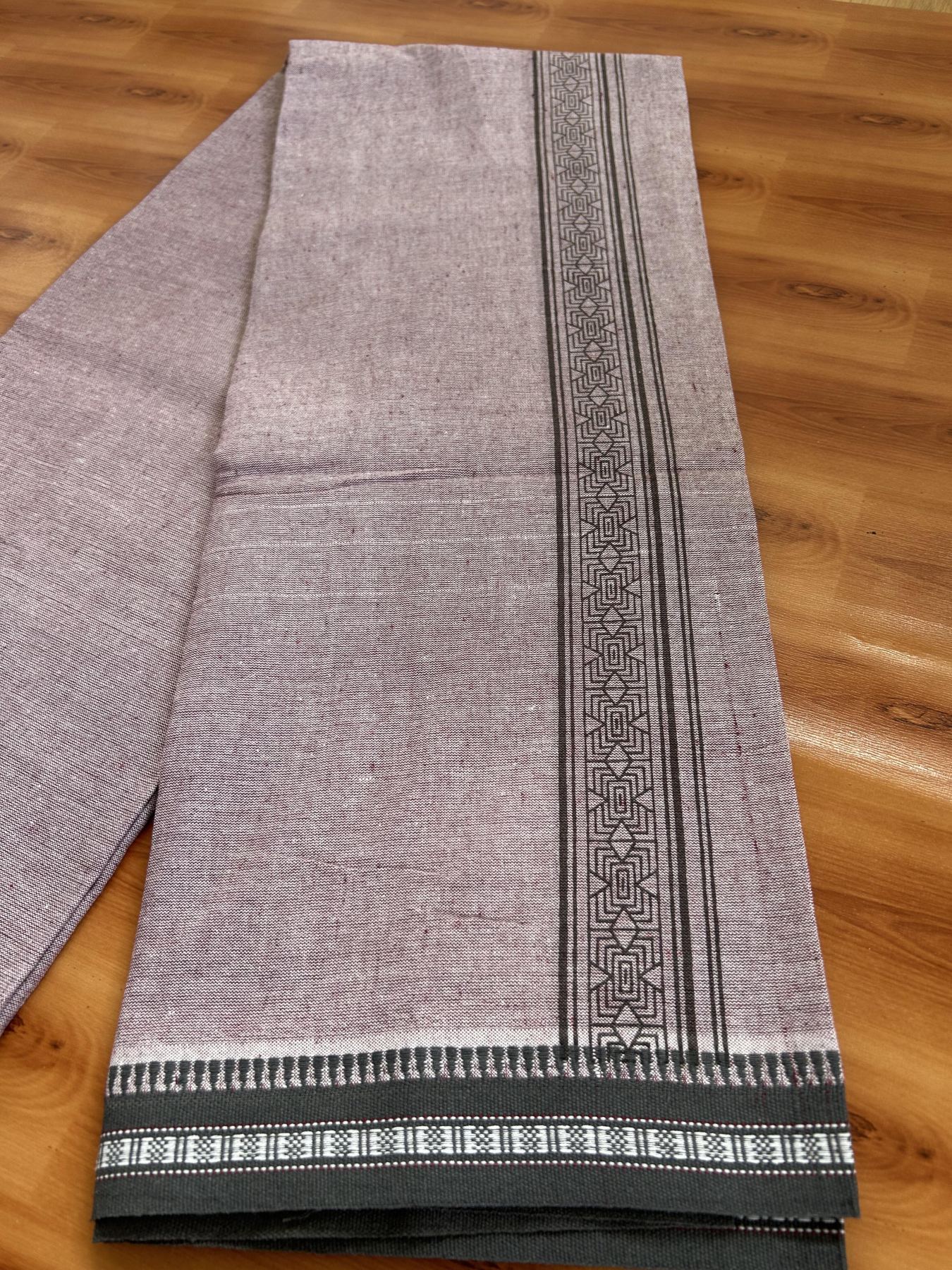 Kaitharikada - Single Kaily / Lungi -Mixed Cotton - 40s twisted - 2 inch Ash Black Design Printed Kuppadam Kara With Greyish Purple Colour Body (2 meter / 4 muzham) - 12 KK8056 AST