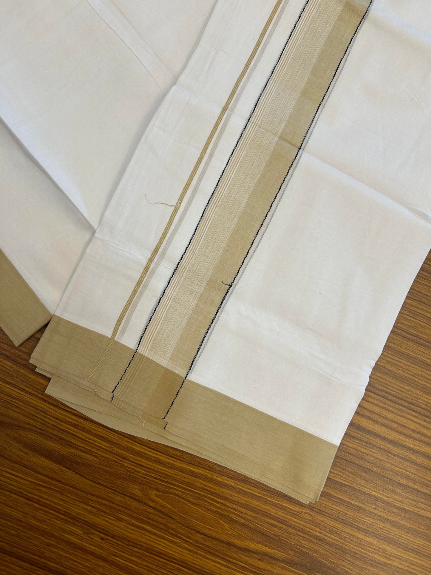 20% Discount ! KaithariKada Balaramapuram 100% Cotton Pure white Double Mundu/Dhoti - 100x80 - 1.75 inch Old Yellow & Black Shaded Kara 4 M (8.5 muzham) - 58 KK5363 VIN