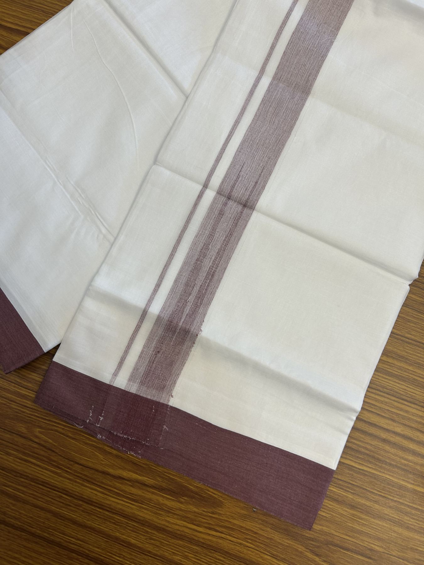 20% Discount! KaithariKada Balaramapuram 100% Cotton Double Pure white Mundu/Dhoti- 100X80 - 1.25 inch Puliyilakkara Maroon Chutty kara - 4 mtr ( 8.5 muzham) - 5 KK5341 VIN
