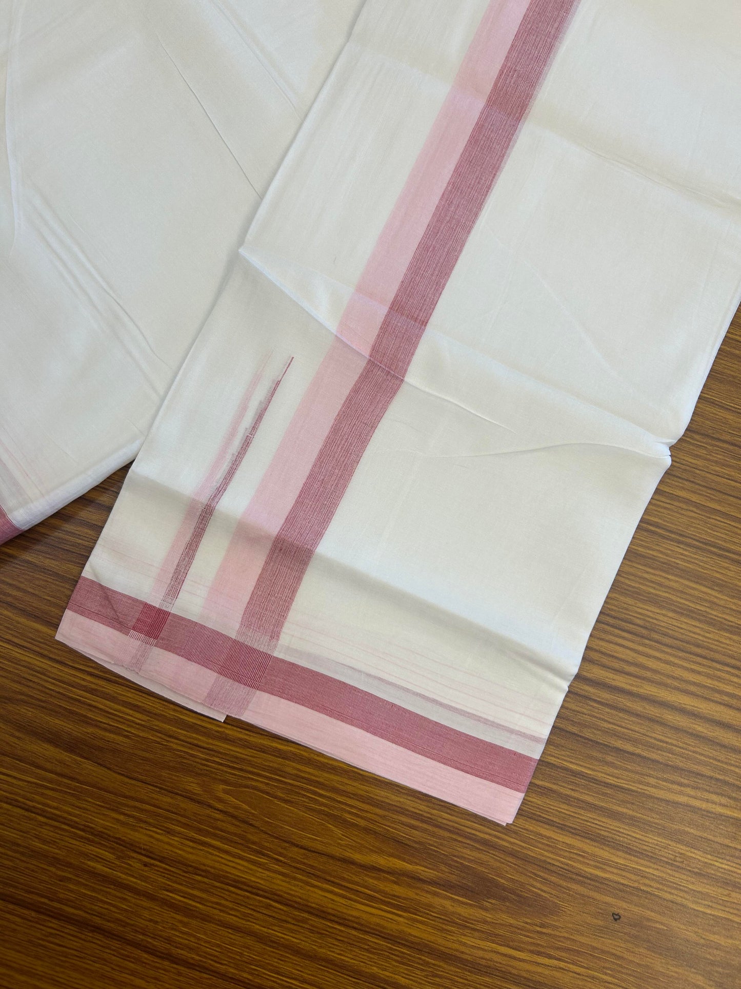 20% Discount ! KaithariKada Balaramapuram 100% Cotton Pure white Double Mundu/Dhoti - 100x80 - 1.75 inch Baby Pink & Dusty Rose chutty 4 M (8.5 muzham) - 54 KK5363 VIN
