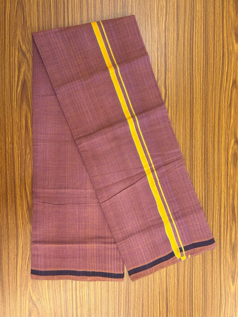 Handloom Single Hallmarked - 10% Discount !! KaithariKada 100% Pure Cotton - Mundu/Dhoti - Onion Pink Body - 0.5 inch Orange & Light Green Stripes Kara- (2 meter / 4 muzham) - 55 KK8032 ELA
