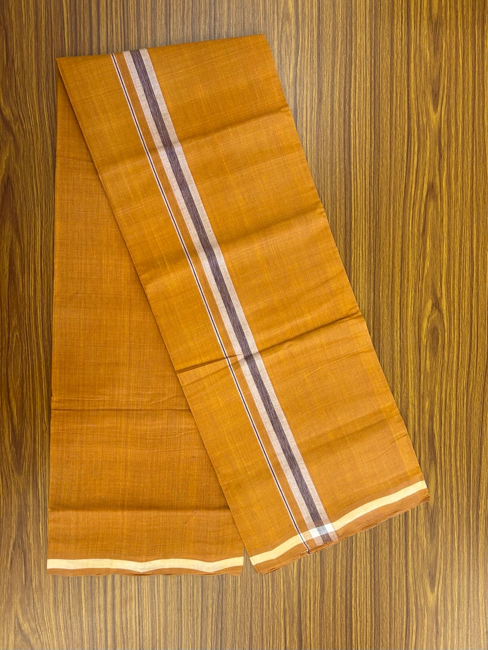Handloom Single Hallmarked - 10% Discount !! KaithariKada 100% Pure Cotton - Mundu/Dhoti 1 inch White & Violet shaded Kara with Kavi colour Body - (2 meter / 4 muzham) - 33 KK8032 ELA