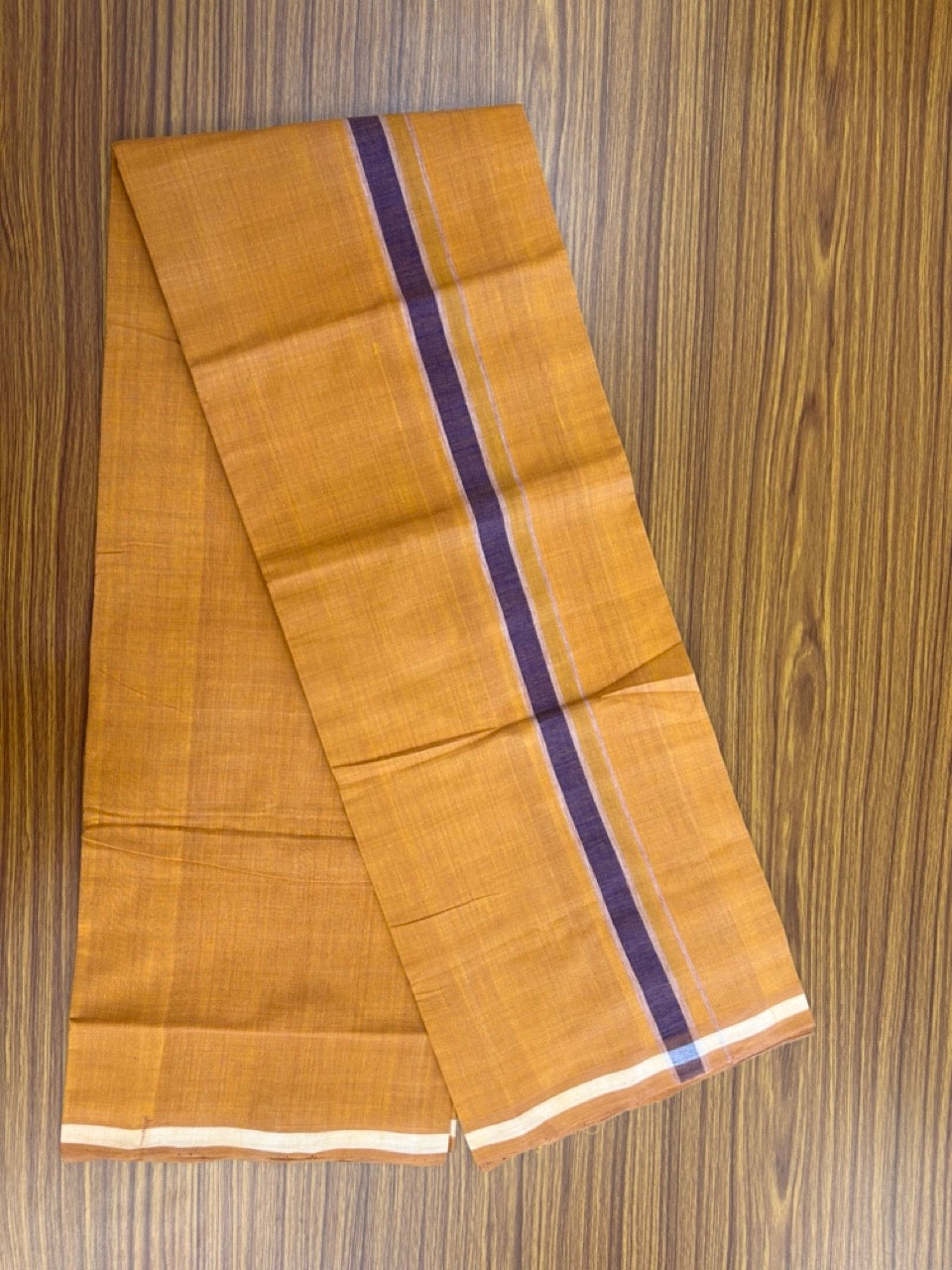 Handloom Single Hallmarked - 10% Discount !! KaithariKada 100% Pure Cotton - Mundu/Dhoti 1 inch Violet & White shaded Kara with Kavi colour Body - (2 meter / 4 muzham) - 36 KK8032 ELA