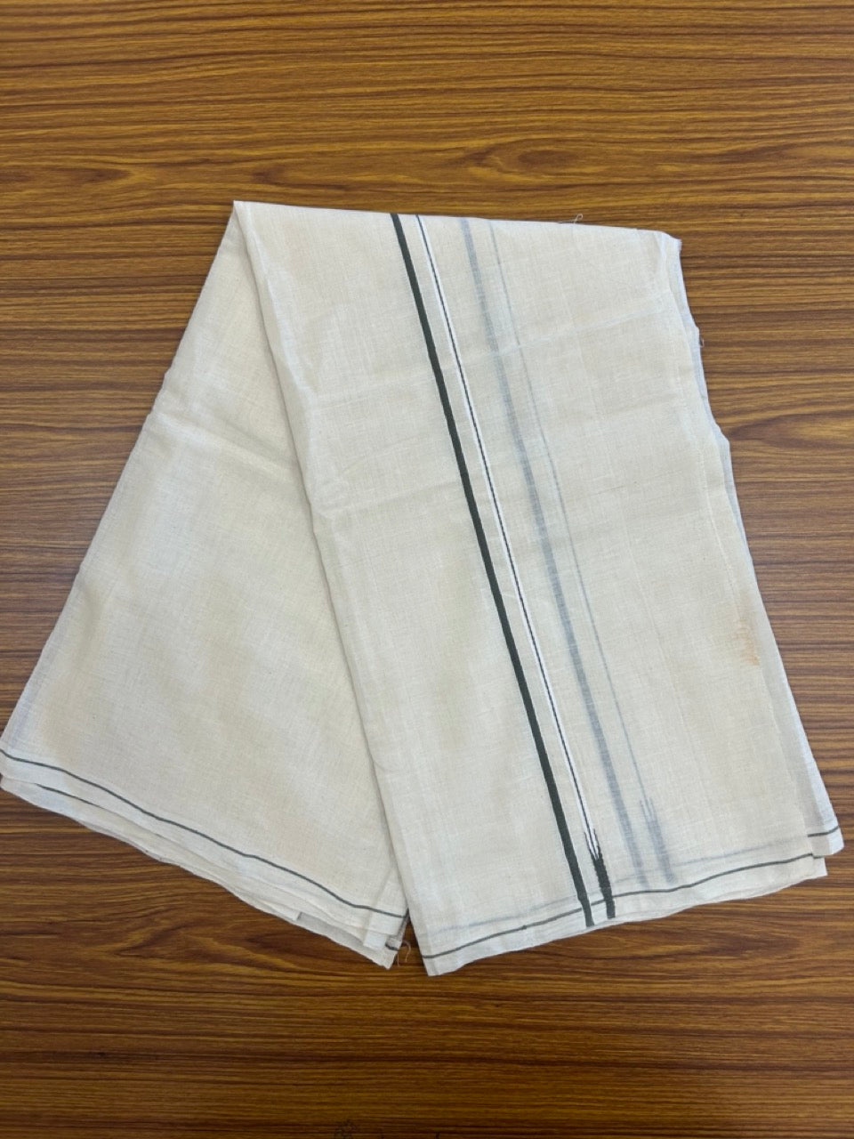KaithariKada HANDLOOM UNAKKUPAAV Balaramapuram - 100% PURE Cotton Off White (Unbleached) Neriyath - 0.5 cm Sage Green Kara - 5 KK5277 ELA