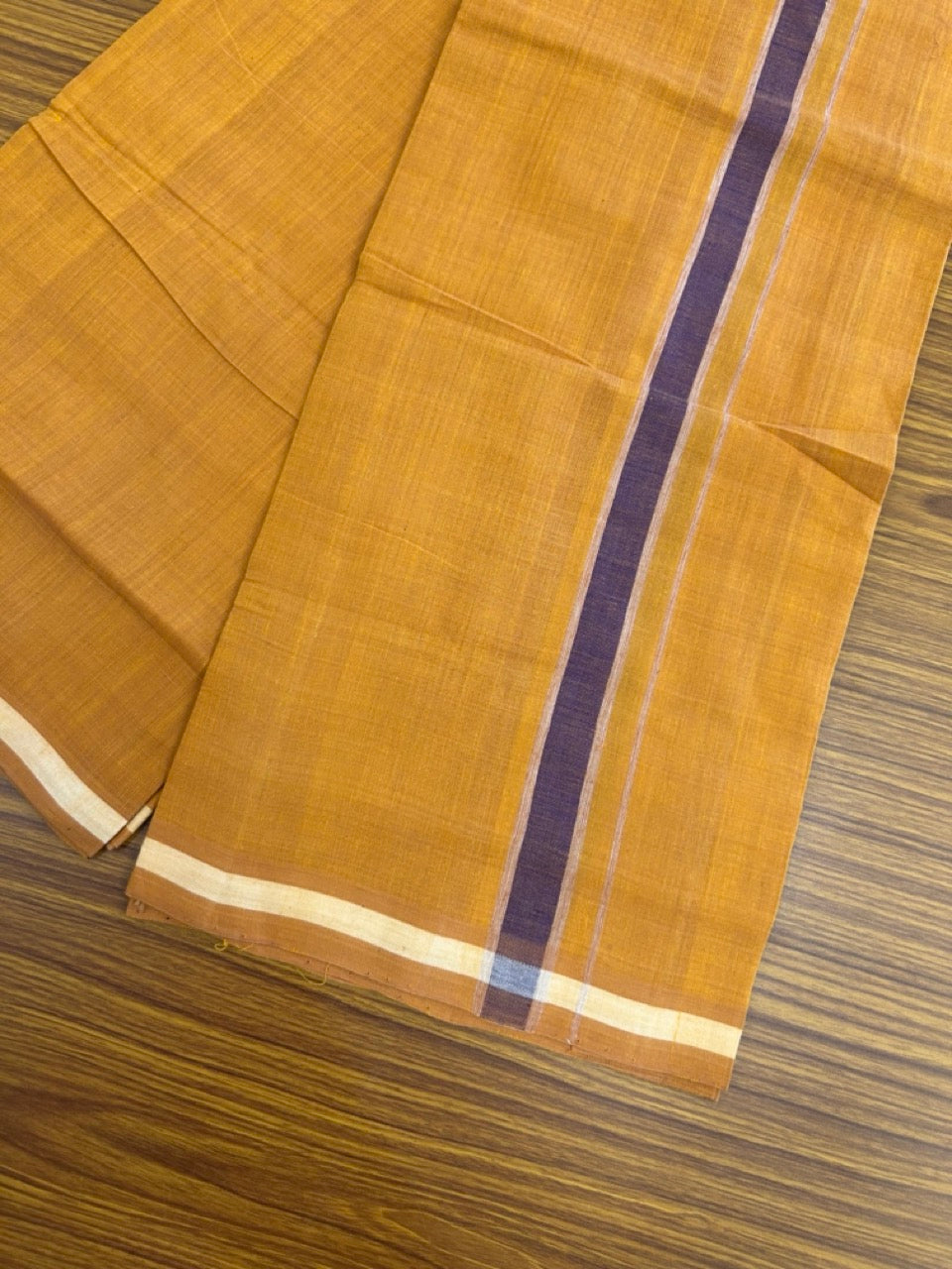 Handloom Single Hallmarked - 10% Discount !! KaithariKada 100% Pure Cotton - Mundu/Dhoti 1 inch Violet & White shaded Kara with Kavi colour Body - (2 meter / 4 muzham) - 36 KK8032 ELA