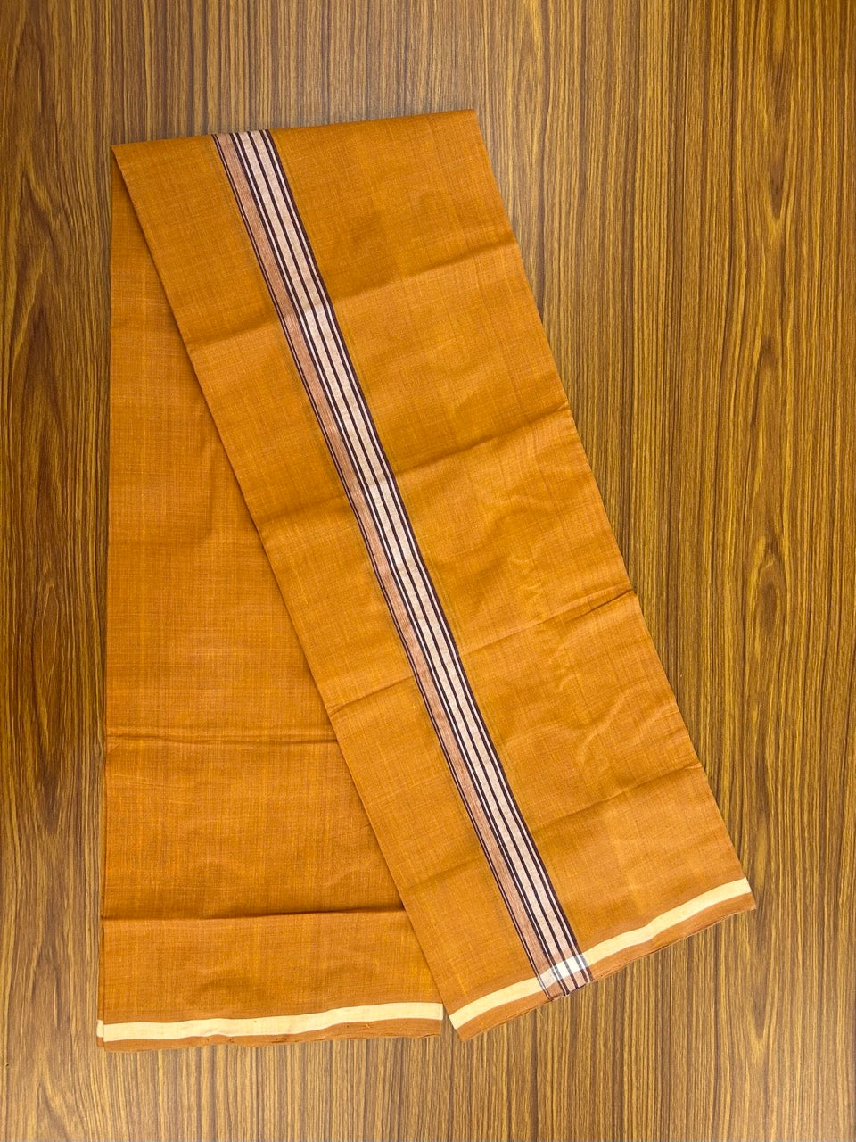 Handloom Single Hallmarked - 10% Discount !! KaithariKada 100% Pure Cotton - Mundu/Dhoti 1.5 inch White & Violet shaded striped Kara with Kavi colour Body - (2 meter / 4 muzham) - 34 KK8032 ELA