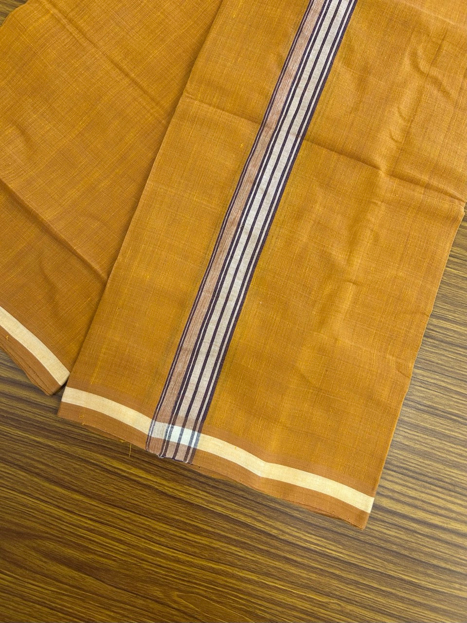 Handloom Single Hallmarked - 10% Discount !! KaithariKada 100% Pure Cotton - Mundu/Dhoti 1.5 inch White & Violet shaded striped Kara with Kavi colour Body - (2 meter / 4 muzham) - 34 KK8032 ELA