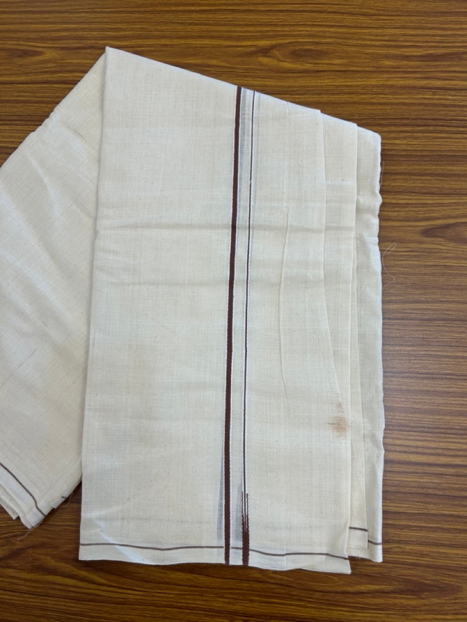 KaithariKada HANDLOOM UNAKKUPAAV Balaramapuram - 100% PURE Cotton Off White (Unbleached) Neriyath - 0.5 cm Dark Brown Kara - 4 KK5277 ELA
