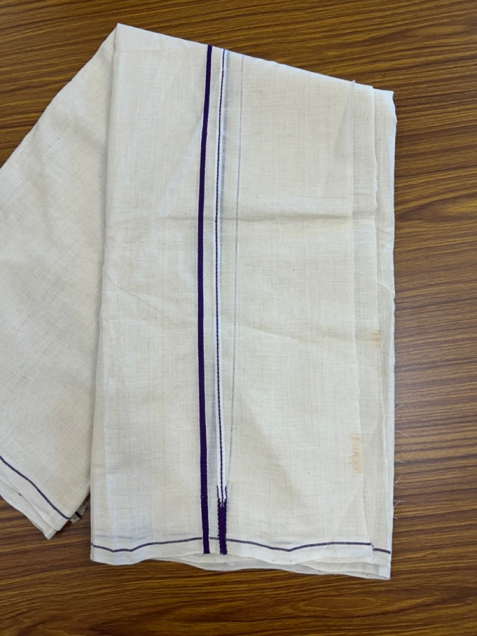 KaithariKada HANDLOOM UNAKKUPAAV Balaramapuram - 100% PURE Cotton Off White (Unbleached) Neriyath - 0.5 cm Deep Violet Kara - 7 KK5277 ELA