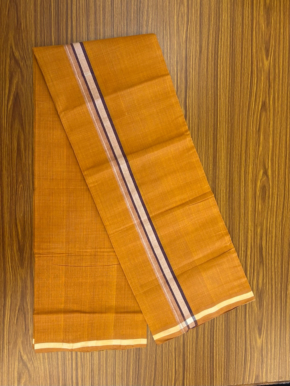 Handloom Single Hallmarked - 10% Discount !! KaithariKada 100% Pure Cotton - Mundu/Dhoti 1.5 inch White & Violet shaded Kara with Kavi colour Body - (2 meter / 4 muzham) - 31 KK8032 ELA
