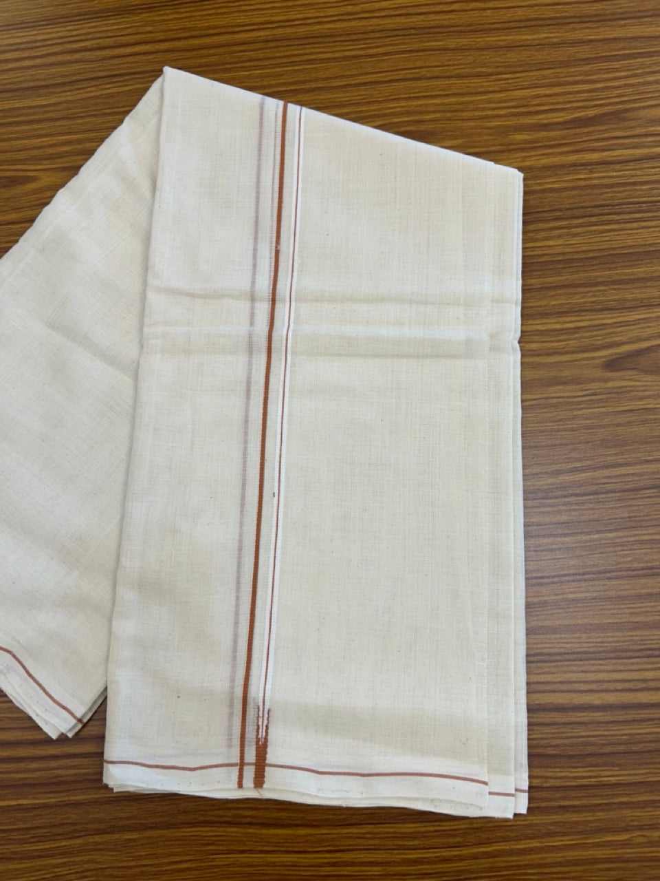 KaithariKada HANDLOOM UNAKKUPAAV Balaramapuram - 100% PURE Cotton Off White (Unbleached) Neriyath - 0.5 cm Light brown Kara - 6 KK5277 ELA