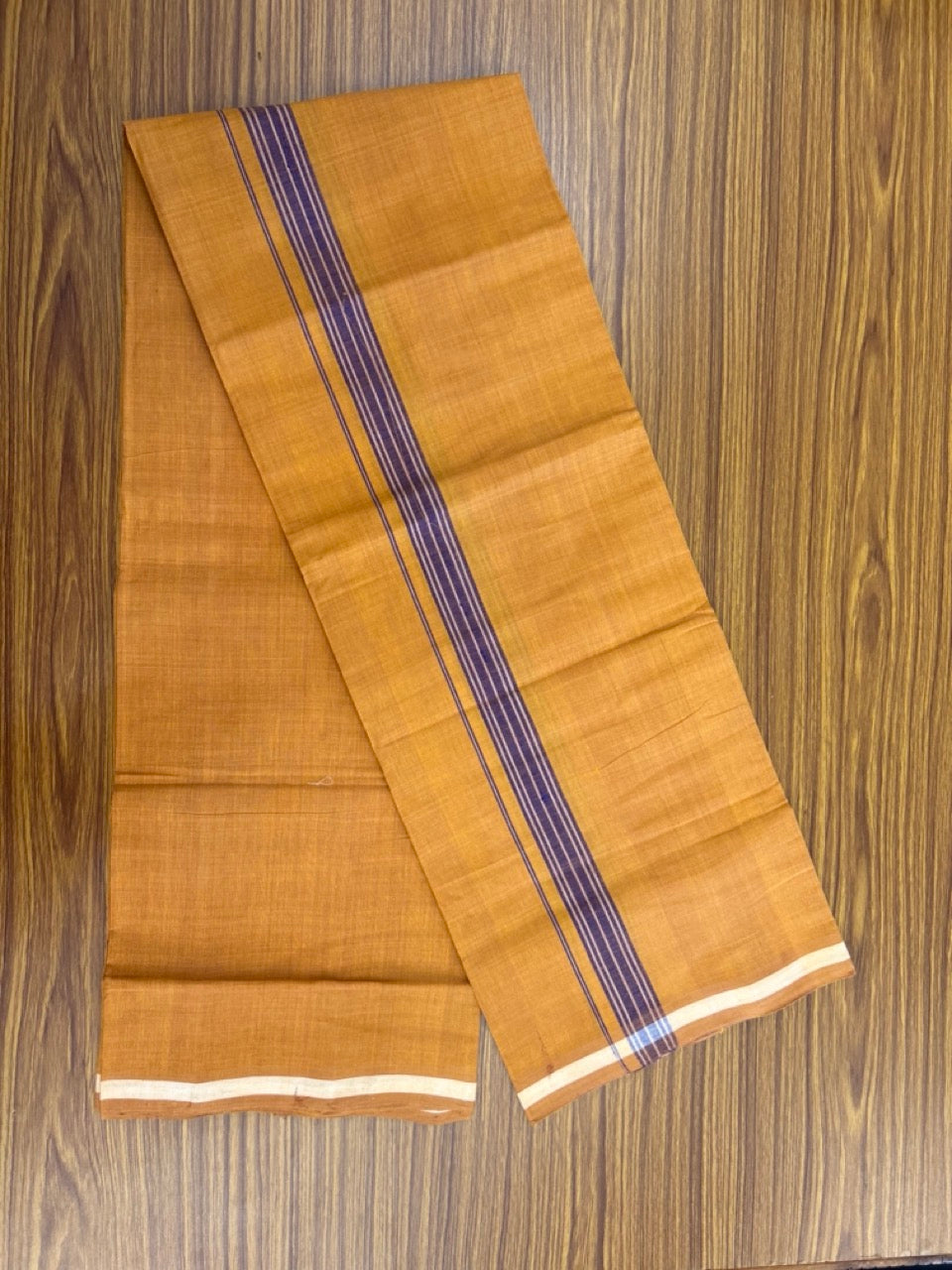 Handloom Single Hallmarked - 10% Discount !! KaithariKada 100% Pure Cotton - Mundu/Dhoti 1 inch Violet striped Kara with Kavi colour Body - (2 meter / 4 muzham) - 35 KK8032 ELA