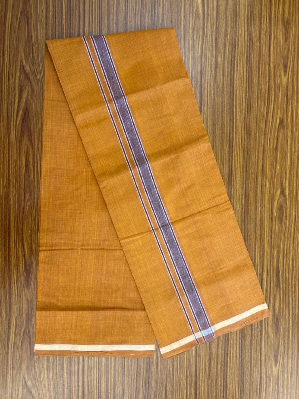 Handloom Single Hallmarked - 10% Discount !! KaithariKada 100% Pure Cotton - Mundu/Dhoti 1 inch White & Violet shaded Kara with Kavi colour Body - (2 meter / 4 muzham) - 32 KK8032 ELA