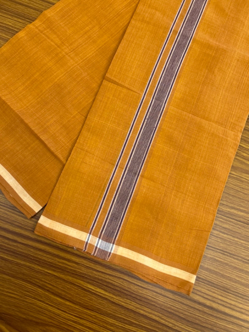Handloom Single Hallmarked - 10% Discount !! KaithariKada 100% Pure Cotton - Mundu/Dhoti 1 inch White & Violet shaded Kara with Kavi colour Body - (2 meter / 4 muzham) - 32 KK8032 ELA