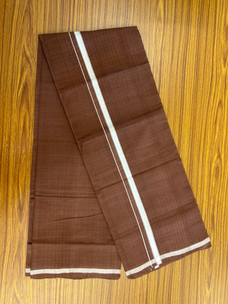 10% Discount !! KaithariKada 100% Pure Cotton - HANDLOOM Single Mundu/Dhoti Dark Brown Colour Body & White Brown 0.5 inch Kara- (2 meter / 4 muzham)- 2 KK8032 ELA