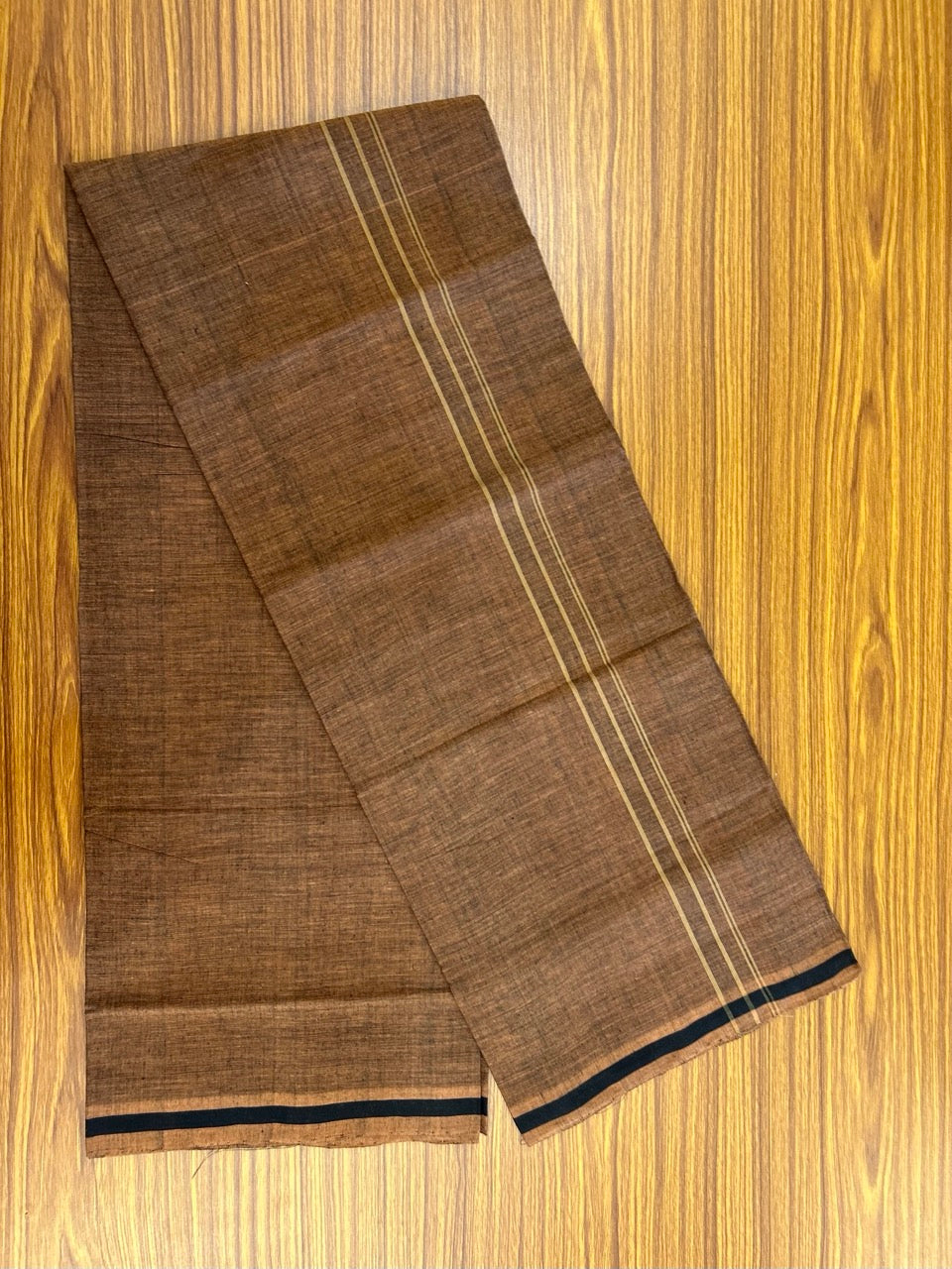 10% Discount !! KaithariKada 100% Pure Cotton - HANDLOOM Single Mundu/Dhoti Dark Brown Shaded Colour Body & Light Brown 0.75 inch Kara- (2 meter / 4 muzham)- 9 KK8032 ELA