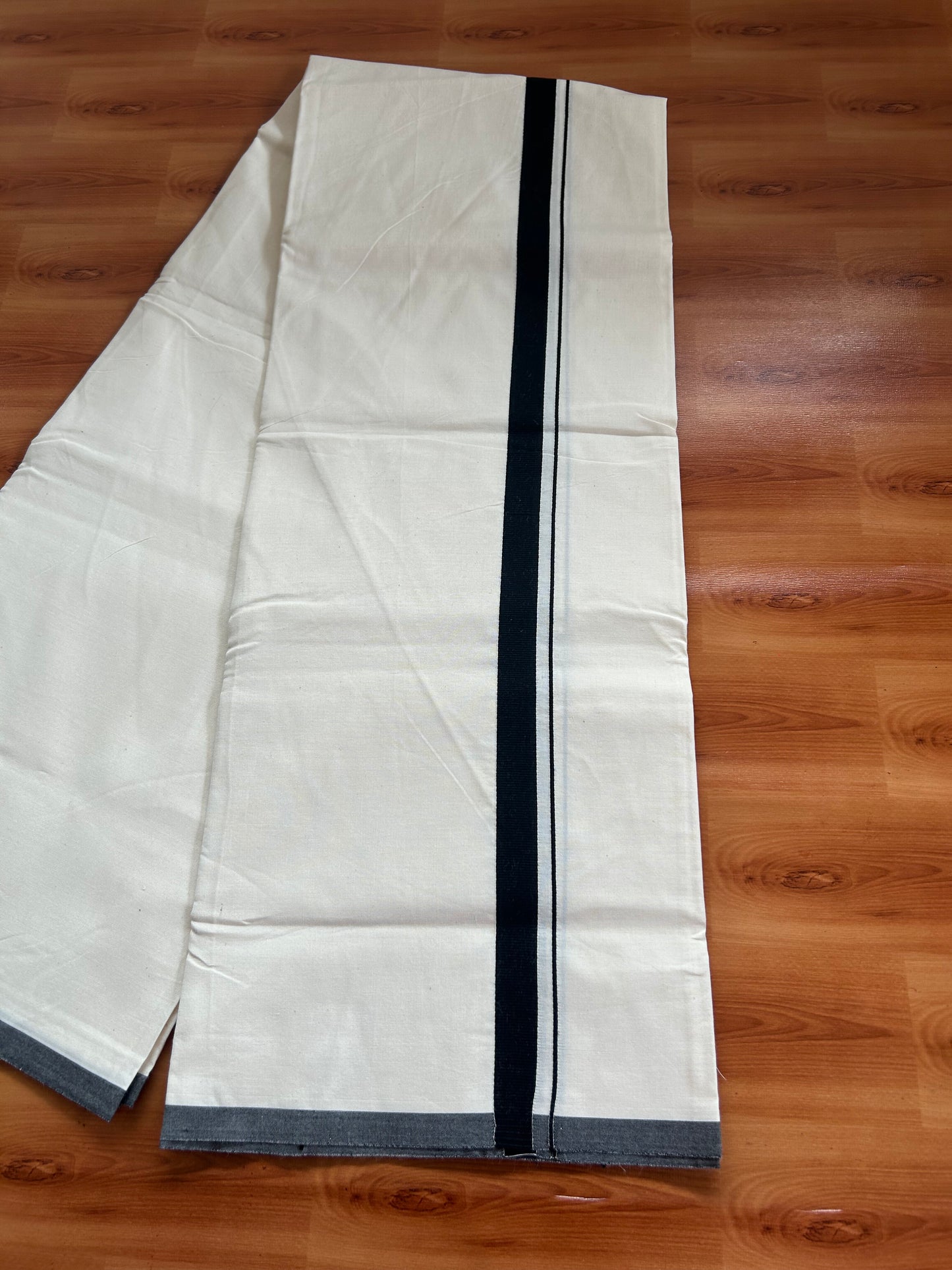 20% Discount ! KaithariKada Balaramapuram 100% Cotton Single Off White - (Unbleached) Mundu/Dhoti-Twisted 100s Thread- 0.75 inch Black Kara (2 meter / 4 muzham) - 11 KK5381 ASH