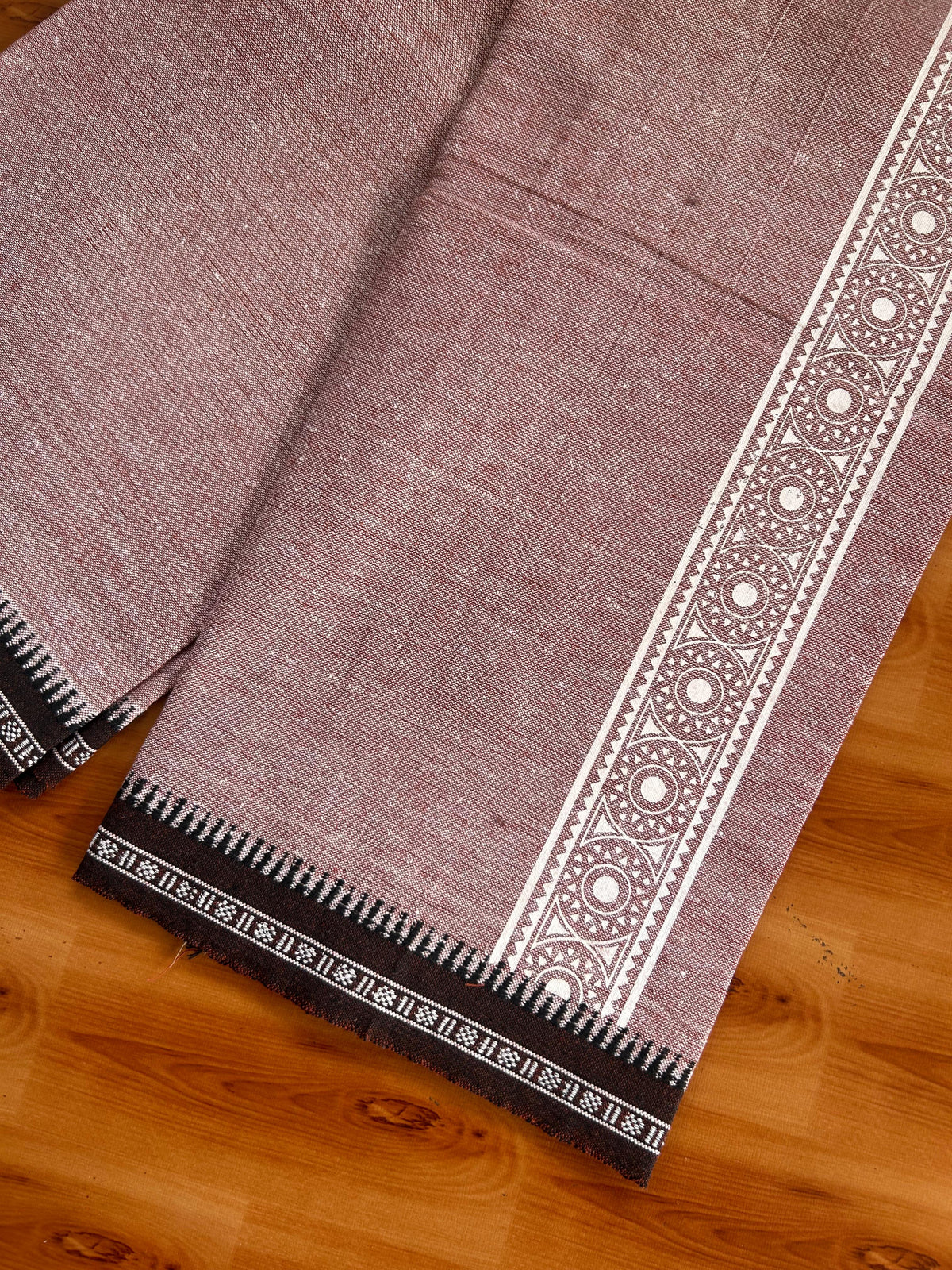 Kaitharikada - Single Kaily / Lungi - Mixed Cotton - 20s twisted - 2 inch White Printed kara with Peach Brown & White Shaded colour body (2 meter / 4 muzham) - 18 KK8082 SAT