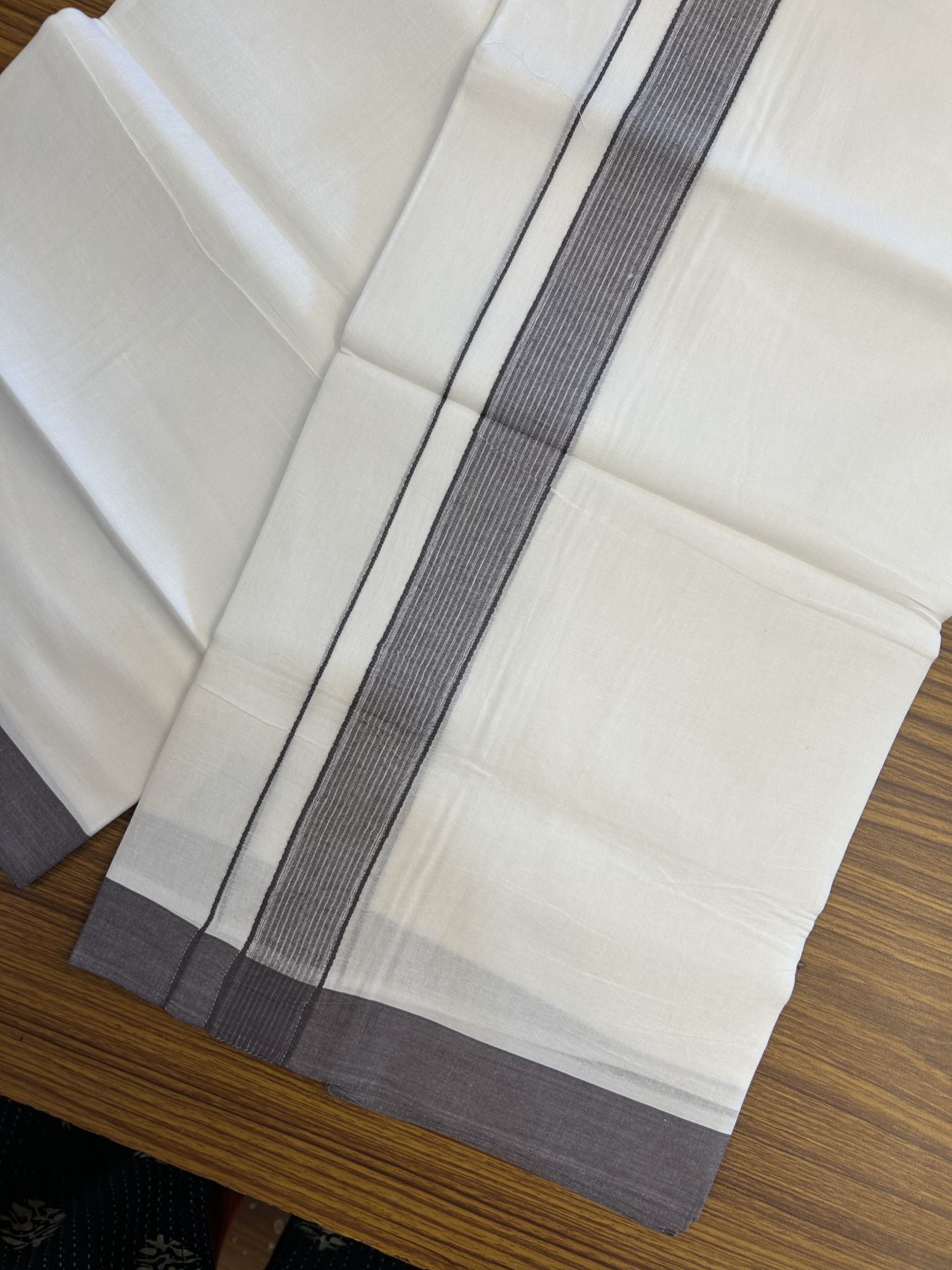 20% Discount! KaithariKada Balaramapuram 100% Cotton Double Pure white Mundu/Dhoti- 100X80 - 1.25 inch Dark Lavender Striped Kara - 4 mtr ( 8.5 muzham) - 37 KK5341 VIN