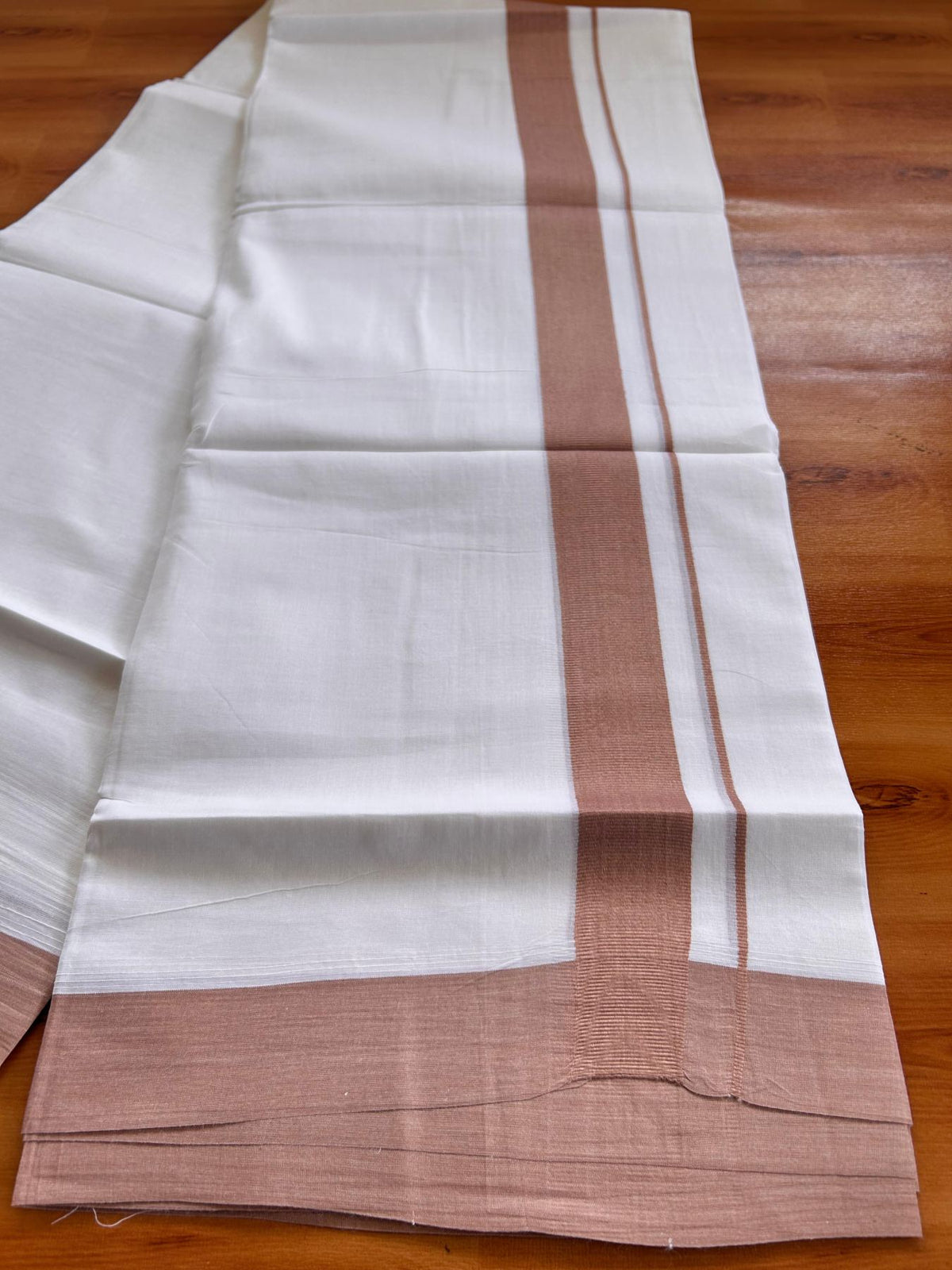 Pure White Double Mundu/Dhoti - 20% Discount ! Kaitharikada Pure Cotton - 100x80 - 1.5 inch Pale Copper Kara 3.80 mtr (8 muzham) - 2 KK5523 MC