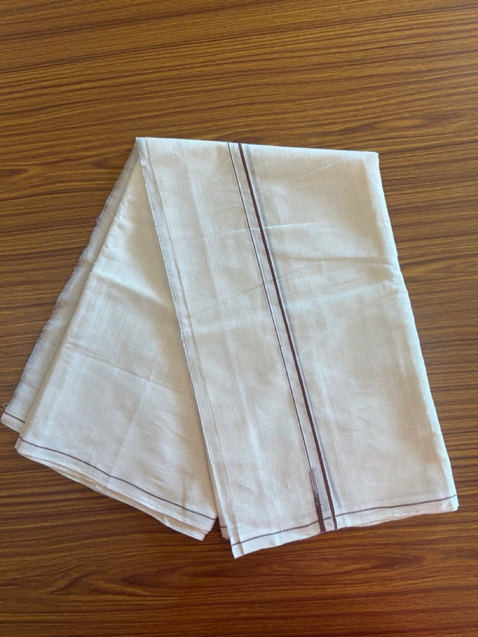 KaithariKada HANDLOOM UNAKKUPAAV Balaramapuram - 100% PURE Cotton Off White (Unbleached) Neriyath - 0.5 cm Brown Kara - 2KK5100ELA
