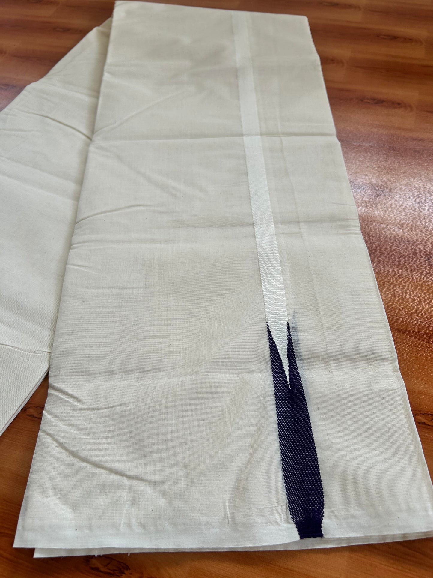 Double Off white Mundu/Dhoti - 20% Discount! KaithariKada Balaramapuram 100% Cotton - 100x100 - 0.5 inch Puliyilakkara Dark Purple Chutty Kara - 4 mtr (8.5 muzham) - 1 KK5401 ASH