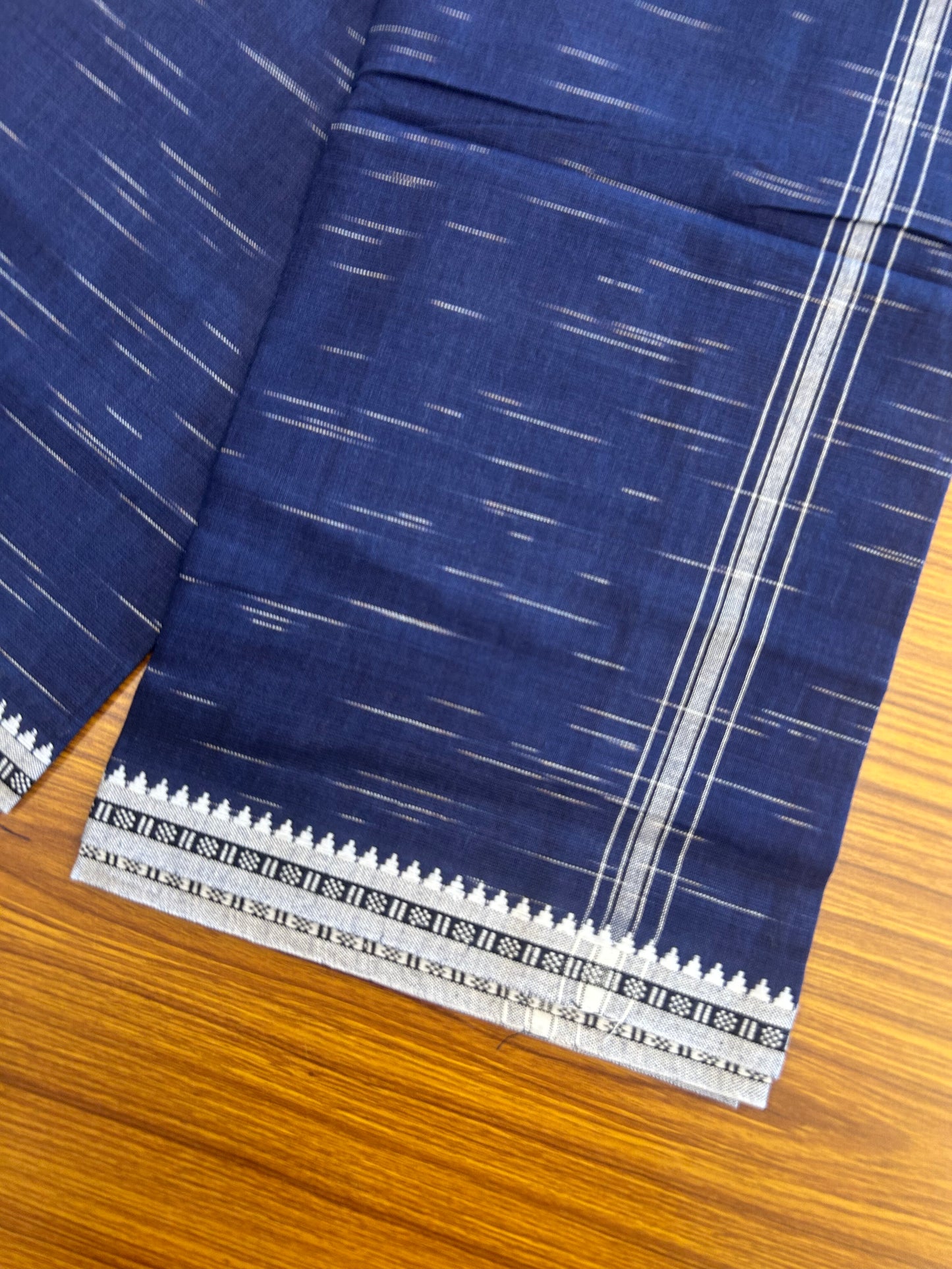 Premium Kathar Type Mund Pure cotton - Kaitharikada - Single Kaily / Lungi - 1 inch Black & White Stripes Kara kuppadam Border with Navy Blue colour body (2 meter / 4 muzham) - 26 KK8050 MUT