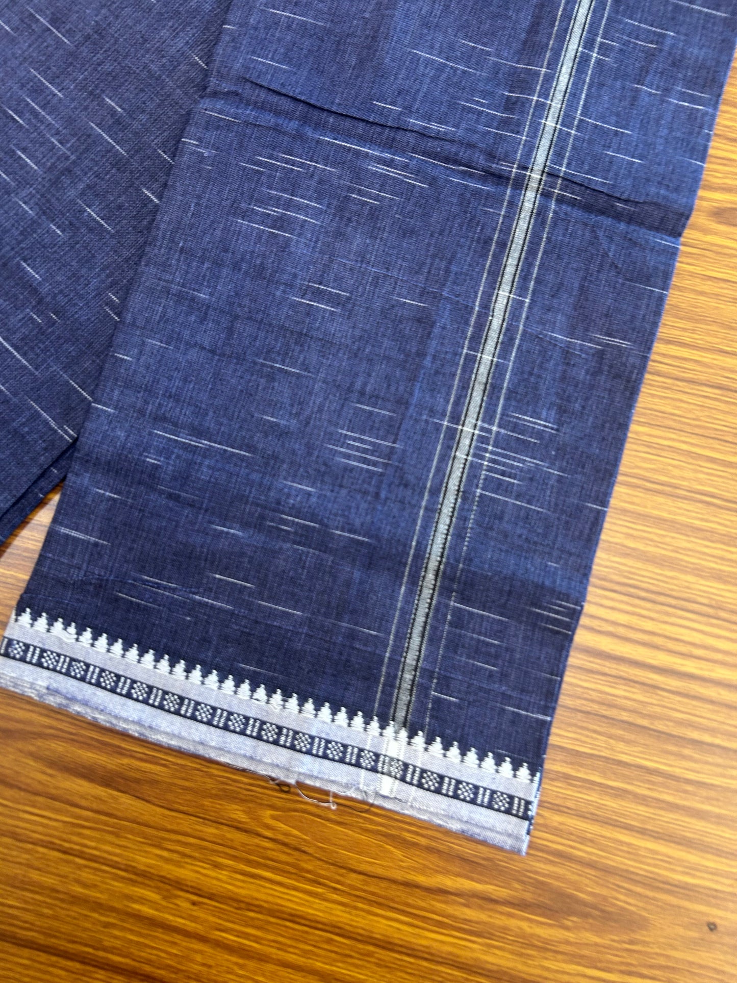 Premium Kathar Type Mund Pure cotton - Kaitharikada - Single Kaily / Lungi - 1 inch Black & White Stripes Kara kuppadam Border with Oxford Blue colour body (2 meter / 4 muzham) - 24 KK8050 MUT