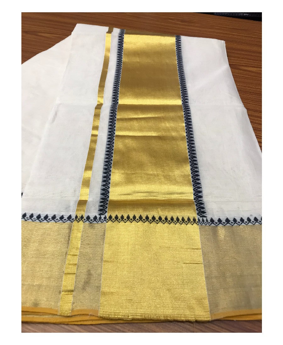 20% Discount!!! KaithariKada HANDLOOM UNAKKUPAAV Balaramapuram Kerala Saree for Women - 100% PURE Cotton - 6.5 Inch Black & Gold Design Kasavu Kara with Kunjalam - 2.