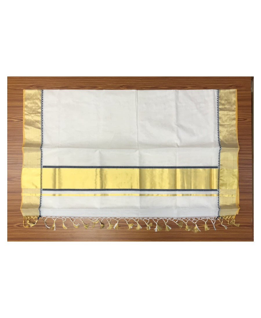 20% Discount!!! KaithariKada HANDLOOM UNAKKUPAAV Balaramapuram Kerala Saree for Women - 100% PURE Cotton - 6.5 Inch Black & Gold Design Kasavu Kara with Kunjalam - 2.