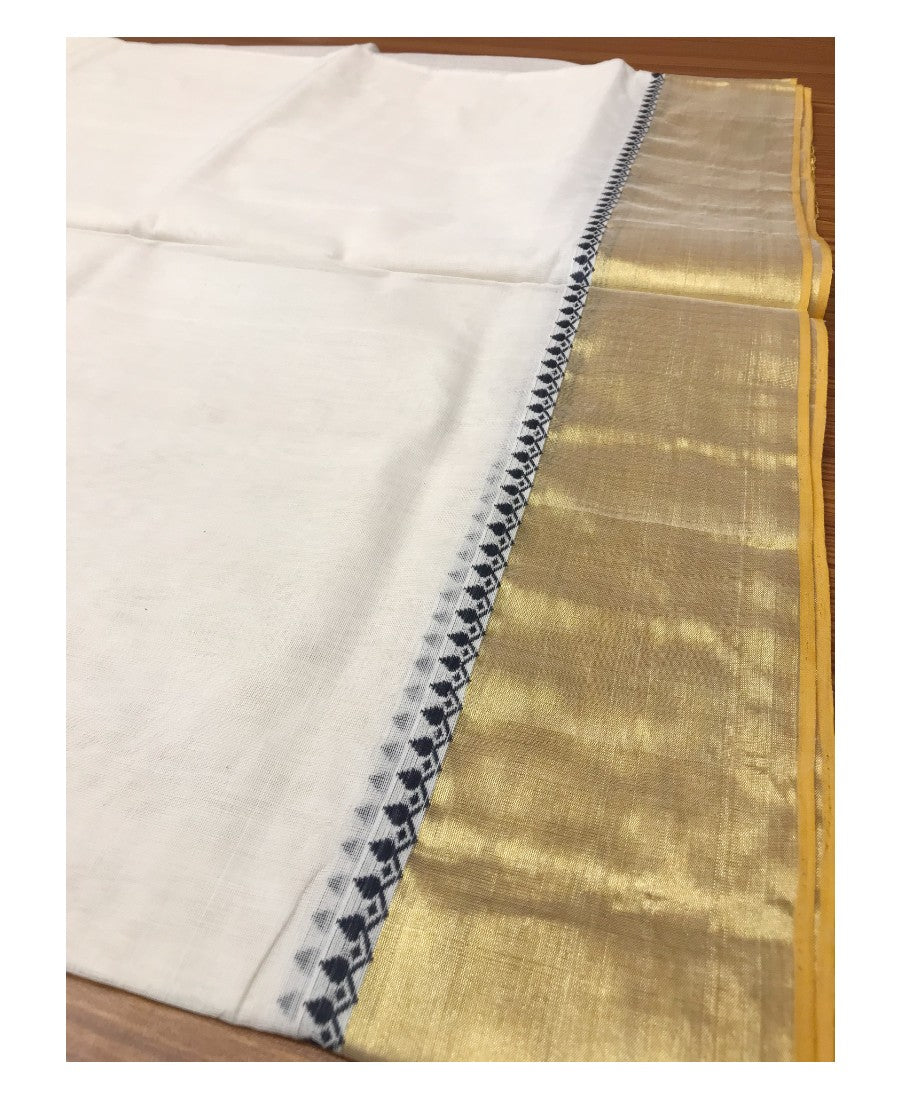20% Discount!!! KaithariKada HANDLOOM UNAKKUPAAV Balaramapuram Kerala Saree for Women - 100% PURE Cotton - 6.5 Inch Black & Gold Design Kasavu Kara with Kunjalam - 2.