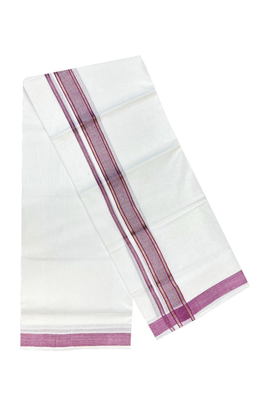 15% Discount! KaithariKada  1.inch Handloom Kuthampully 100% Cotton Pure  Wite Double Mundu/Dhoti-100x100 2.25inch Violet Kara- 44