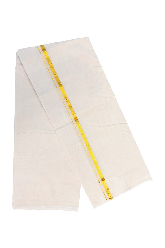 31% Discount! KaithariKada Balaramapuram 100% Cotton Double Off white - (Unbleached) - Mundu/Dhoti - 100x80 - 1 inch Kasavu Kara 3.70 meter (8 Muzham)- 81